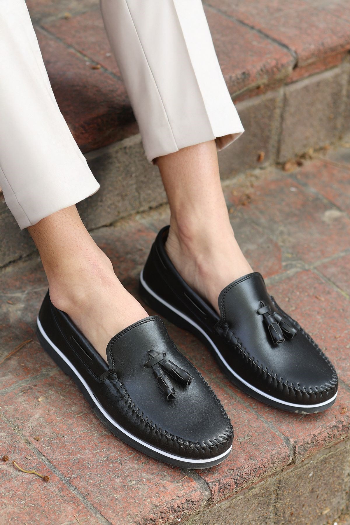 Roger Siyah Cilt Garantili Erkek Günlük Klasik Casual Rahat Ortopedik Ayakkabı ROGER-9168 - Görsel 4