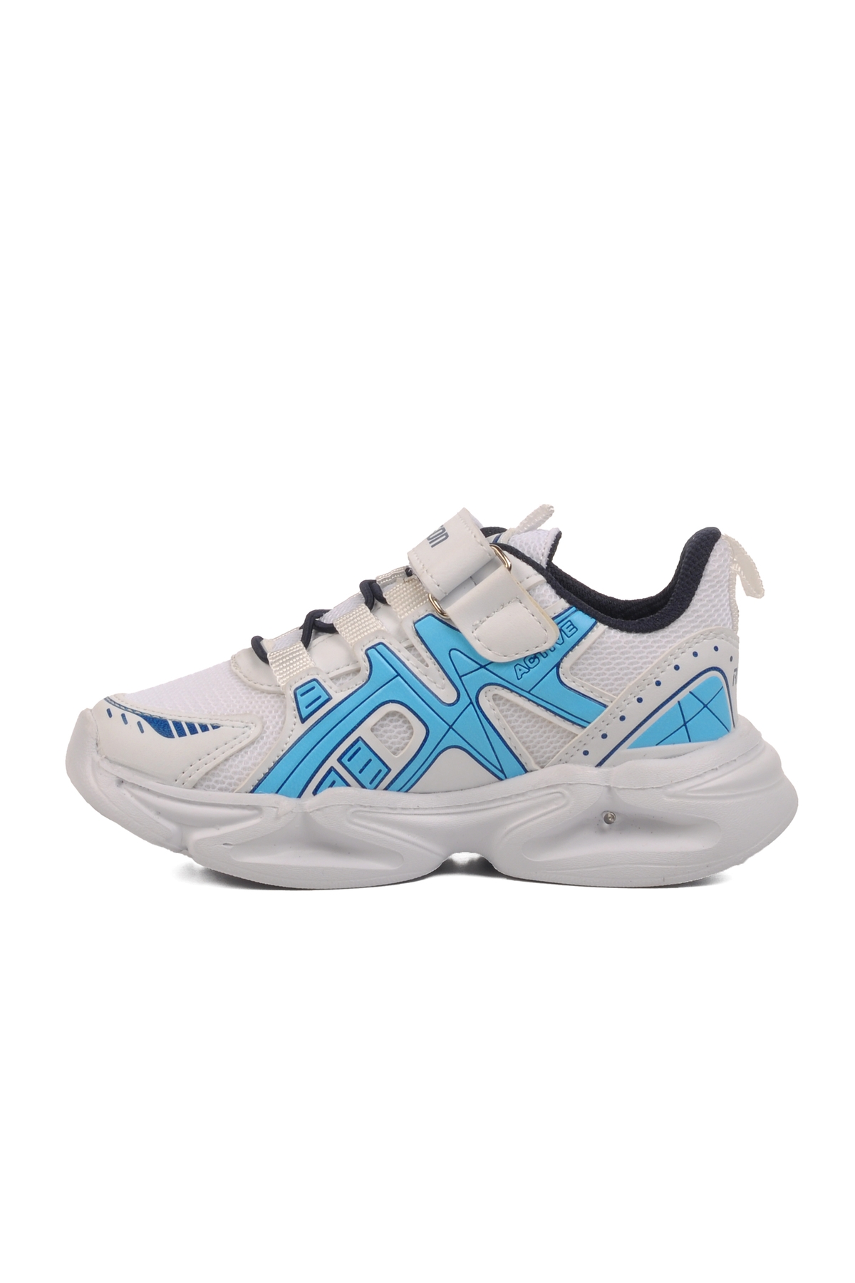 Beyaz Lacivert Cırtlı Fileli Hafif Unisex Çocuk Spor Ayakkabı 2351 P - Görsel 3
