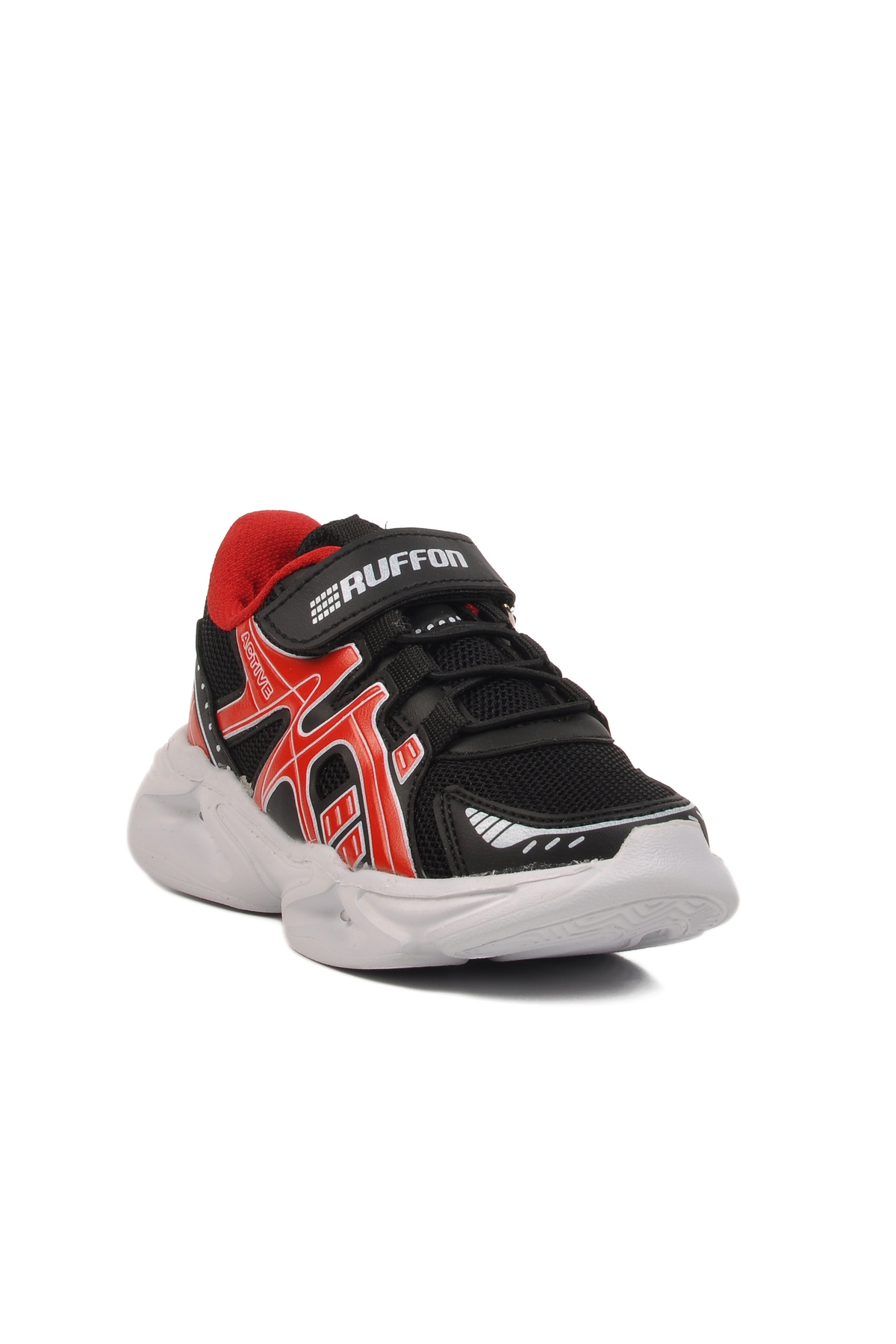 Siyah Kırmızı Cırtlı Fileli Hafif Unisex Çocuk Spor Ayakkabı 2351 P - Görsel 4