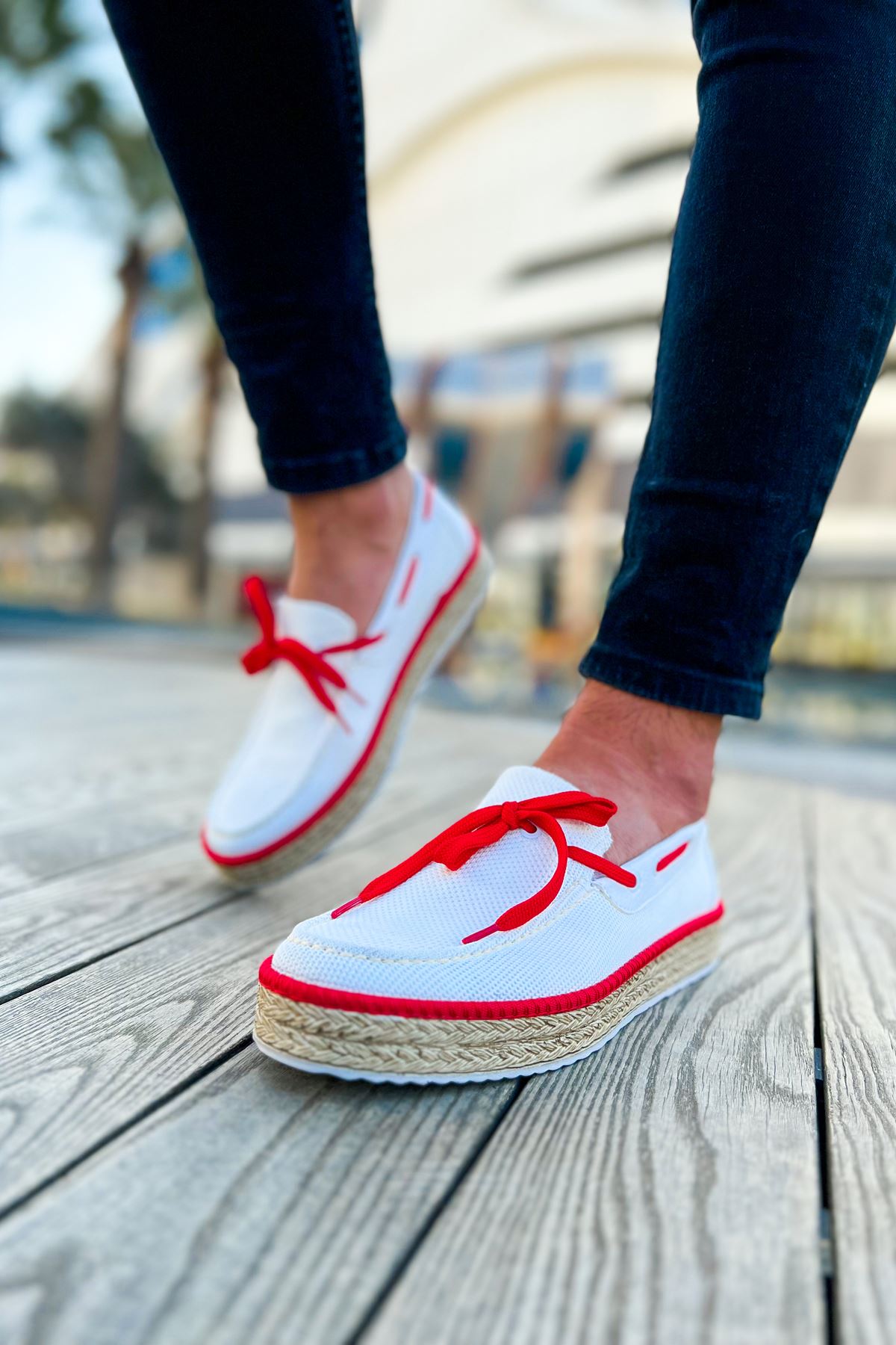 Espadril Erkek Günlük Ayakkabı Beyaz Kırmızı - Görsel 4