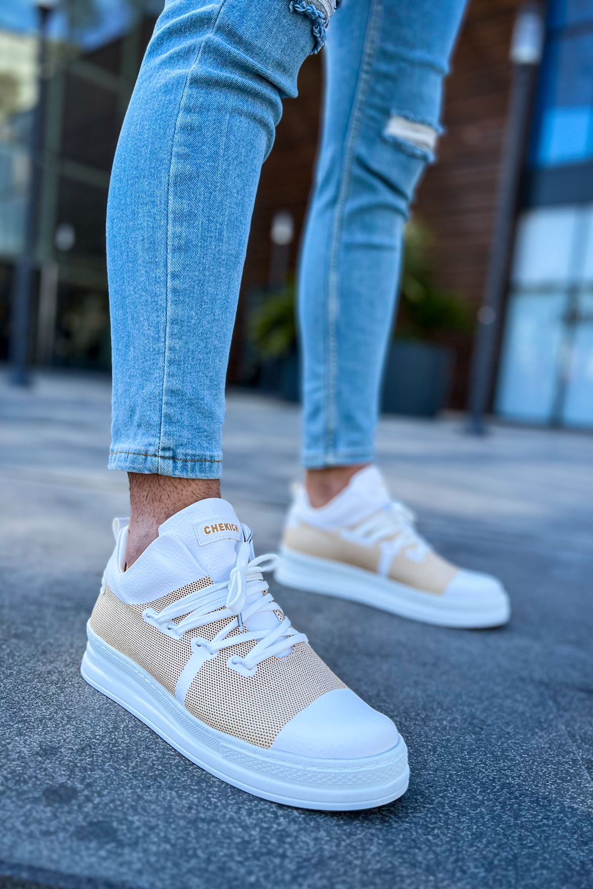 Bağcıklı Lazer Baskılı Erkek Günlük Ayakkabı Beyaz - Görsel 2