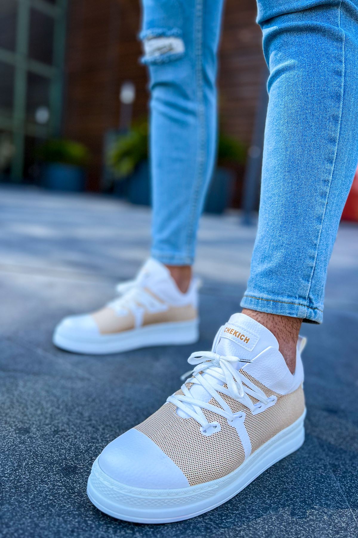 Bağcıklı Lazer Baskılı Erkek Günlük Ayakkabı Beyaz - Görsel 4