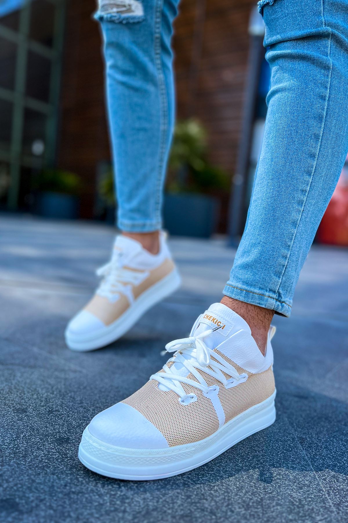 Bağcıklı Lazer Baskılı Erkek Günlük Ayakkabı Beyaz - Görsel 5