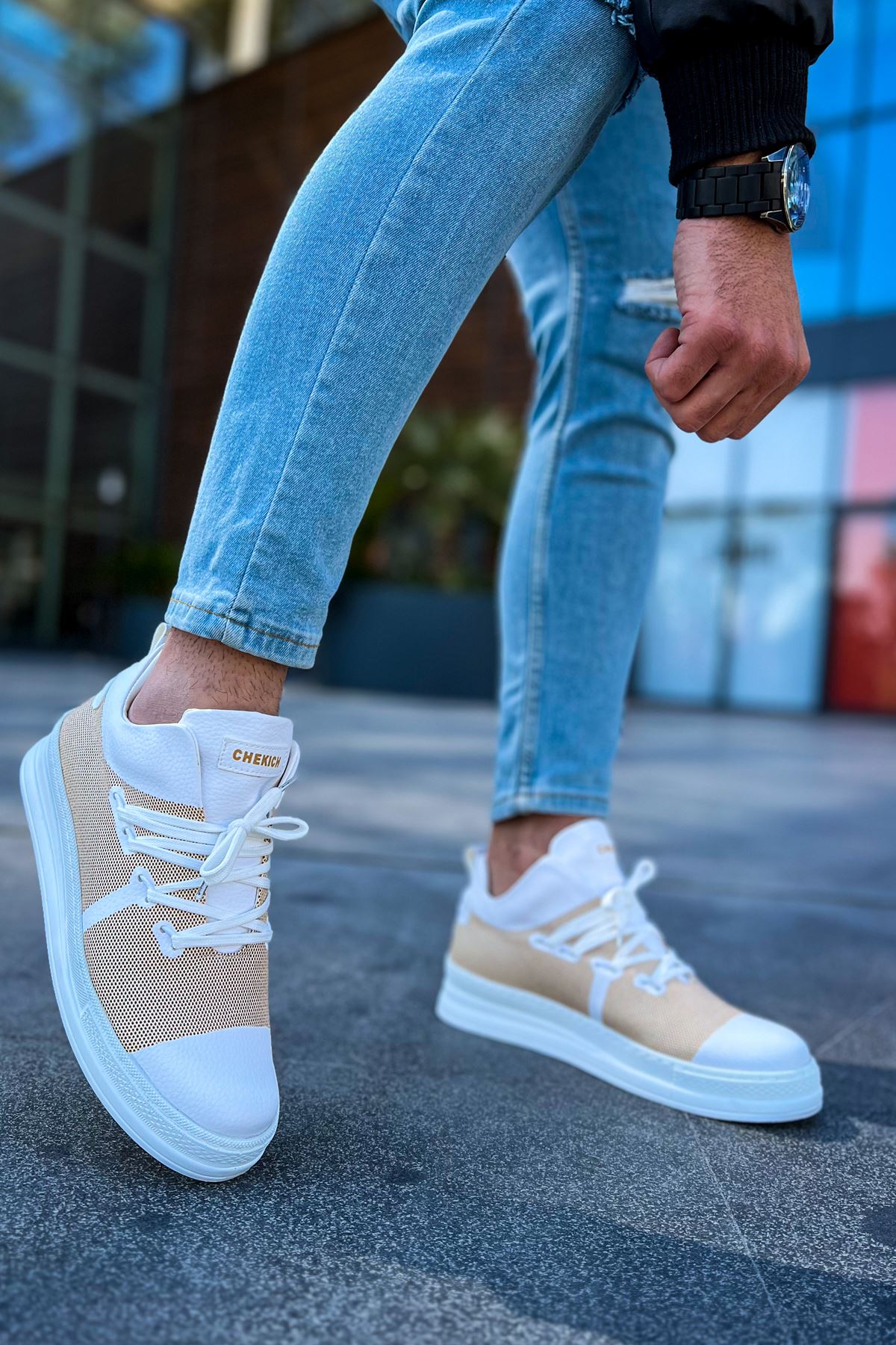 Bağcıklı Lazer Baskılı Erkek Günlük Ayakkabı Beyaz - Görsel 6