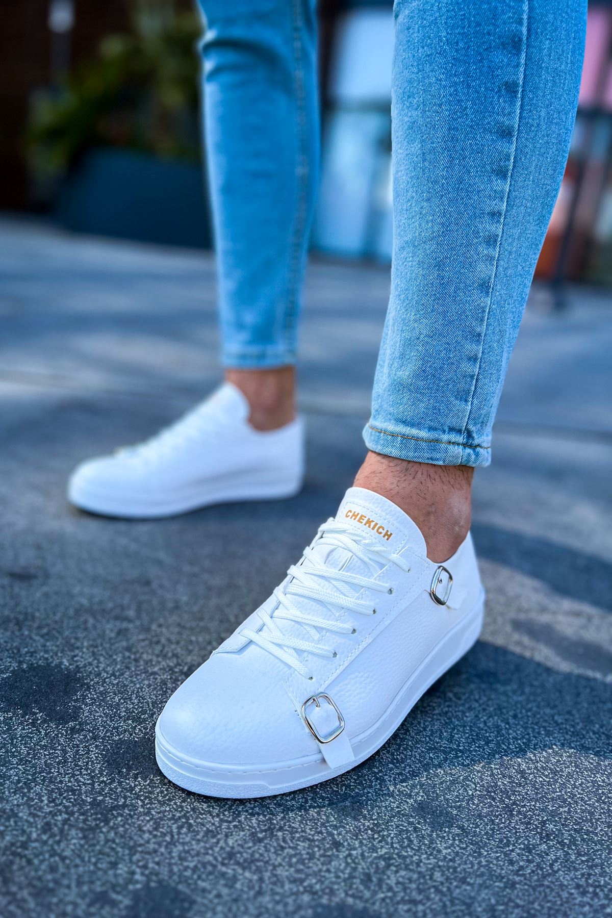 Bağcıklı Toka Detaylı Erkek Günlük Ayakkabı Beyaz - Görsel 4