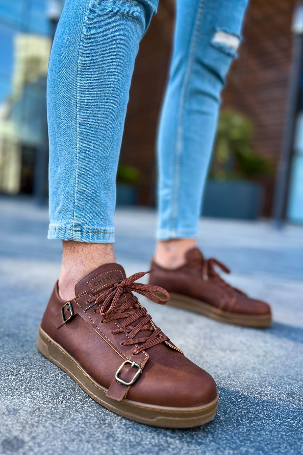 Bağcıklı Toka Detaylı Erkek Günlük Ayakkabı Taba - Görsel 2