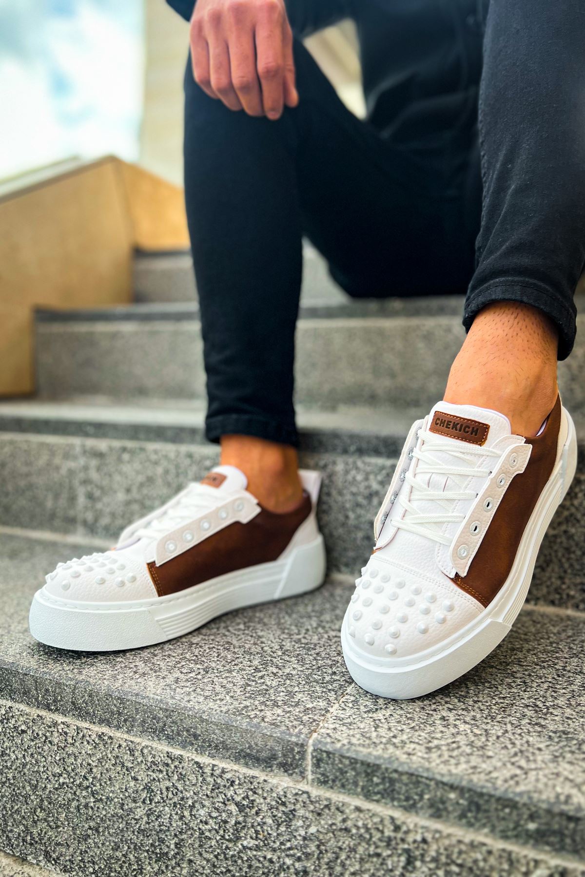 Bağcıklı Erkek Günlük Ayakkabı Beyaz Taba - Görsel 5