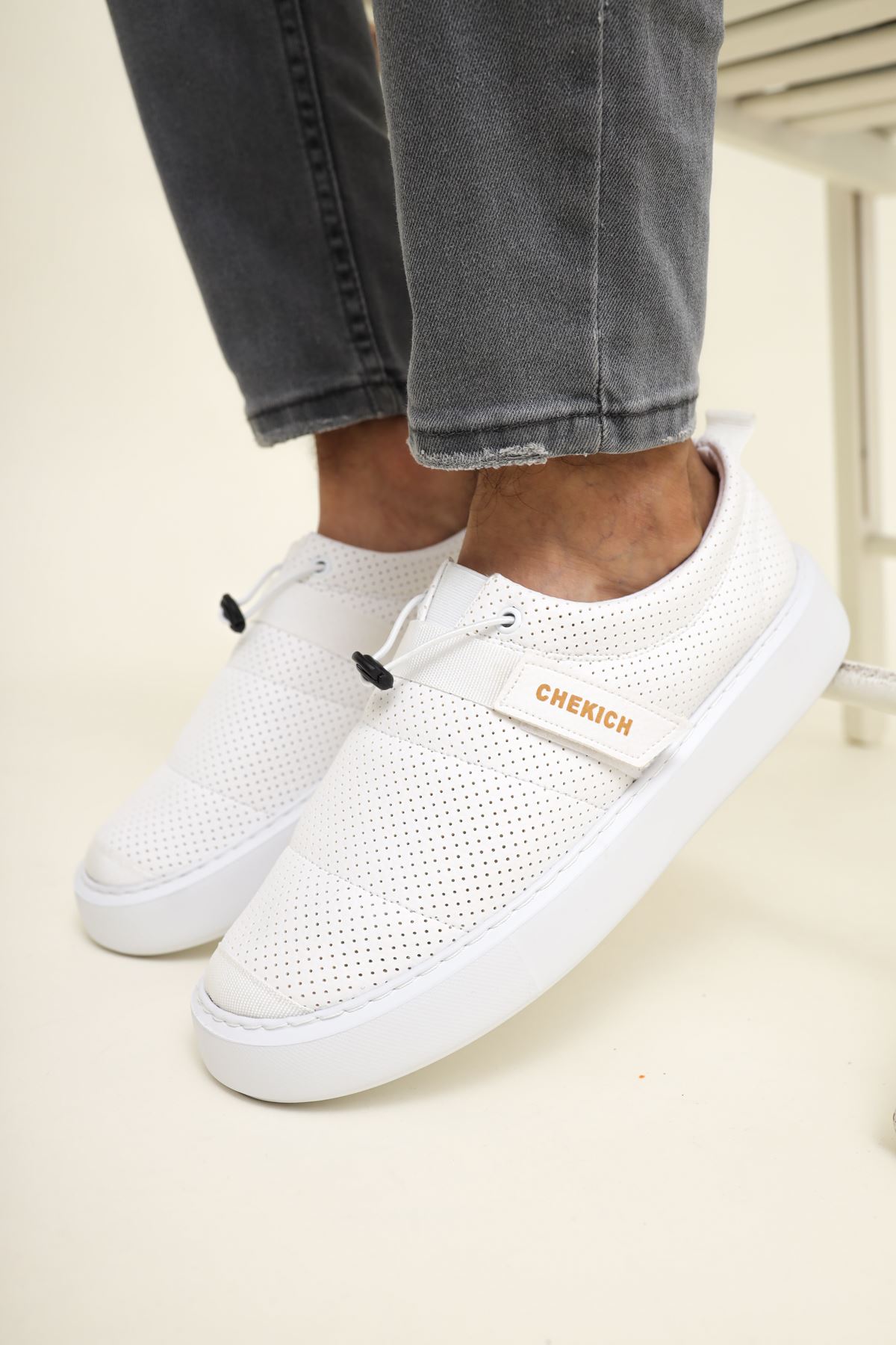 Cırtlı Lastikli Erkek Günlük Ayakkabı Beyaz - Görsel 2