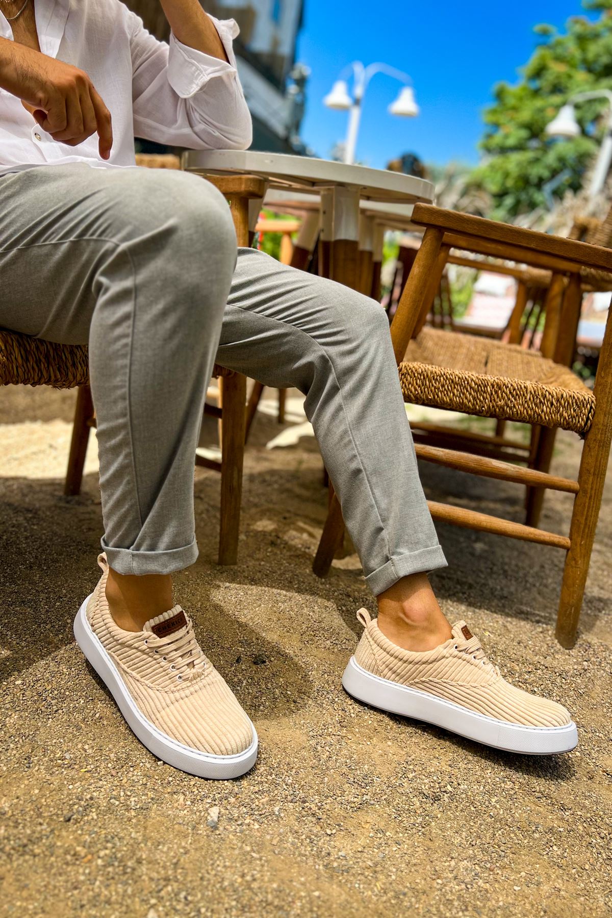 Bağcıklı Kadife Kumaş Erkek Günlük Ayakkabı Bej - Görsel 2