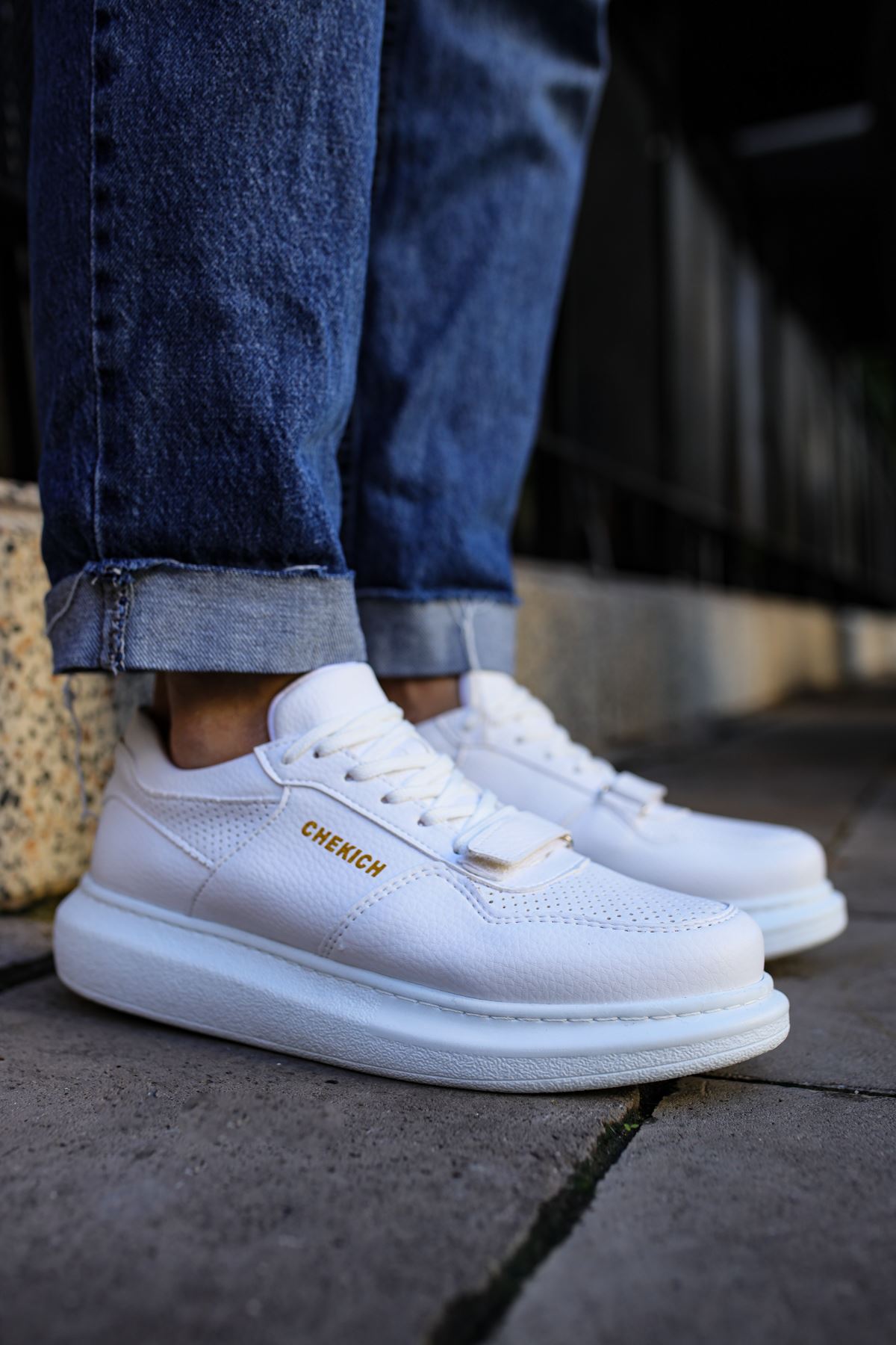 Bağcıklı Cırt Detaylı Erkek Günlük Ayakkabı Beyaz - Görsel 5