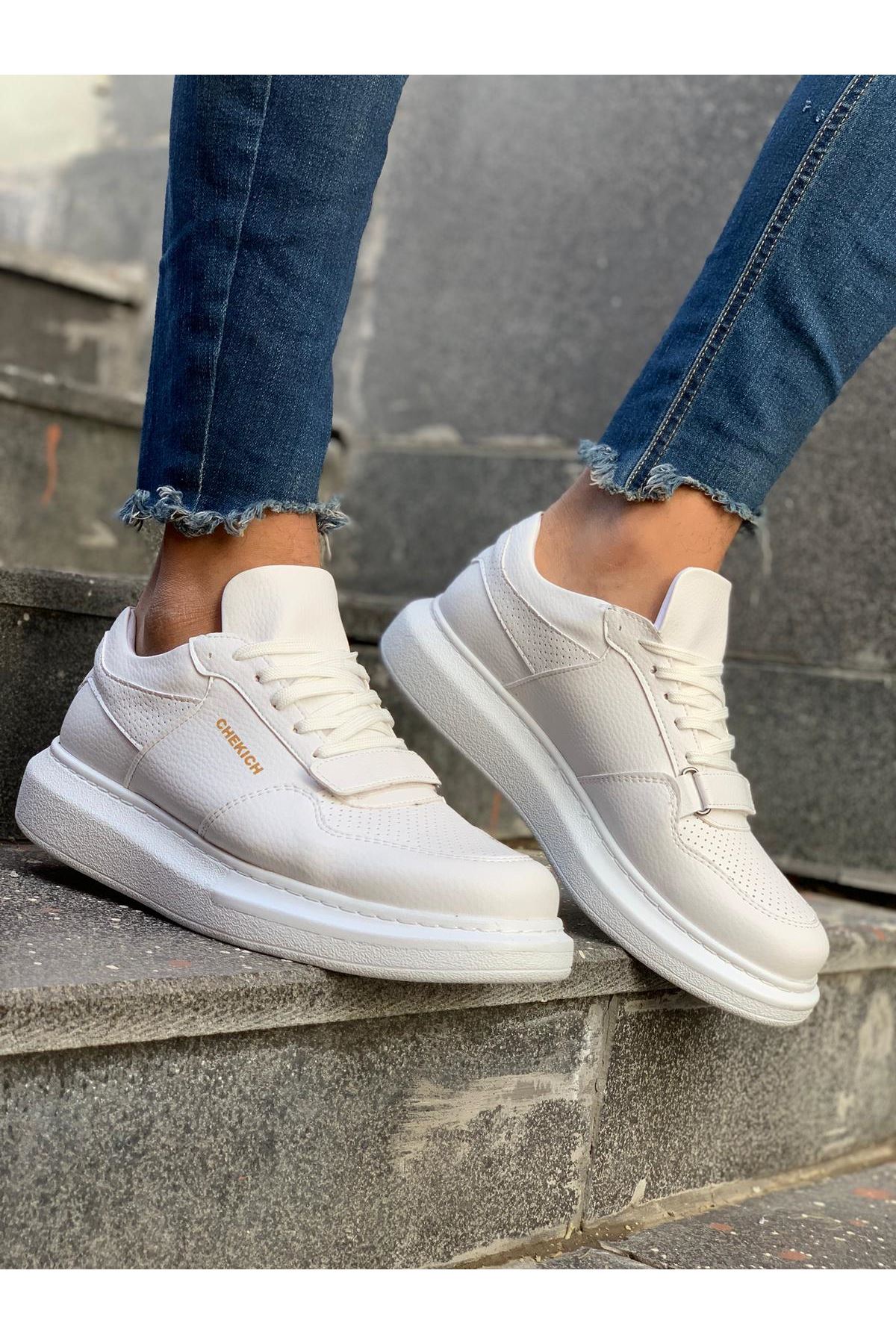 Bağcıklı Cırt Detaylı Erkek Günlük Ayakkabı Beyaz - Görsel 7