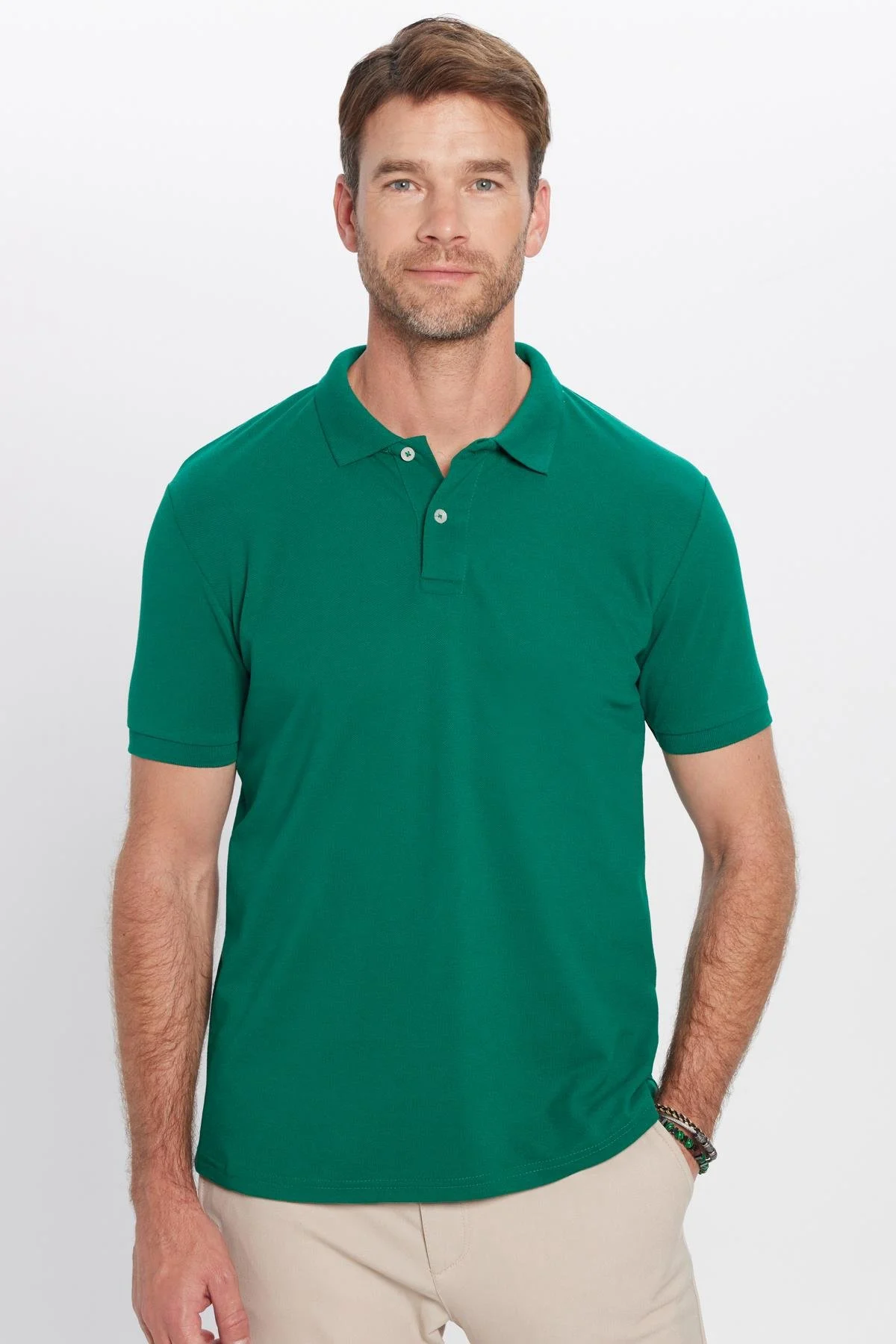 Erkek 5'li Paket Yeşil Tonları Slim Fit Dar Kesim Pamuklu Düz Pike