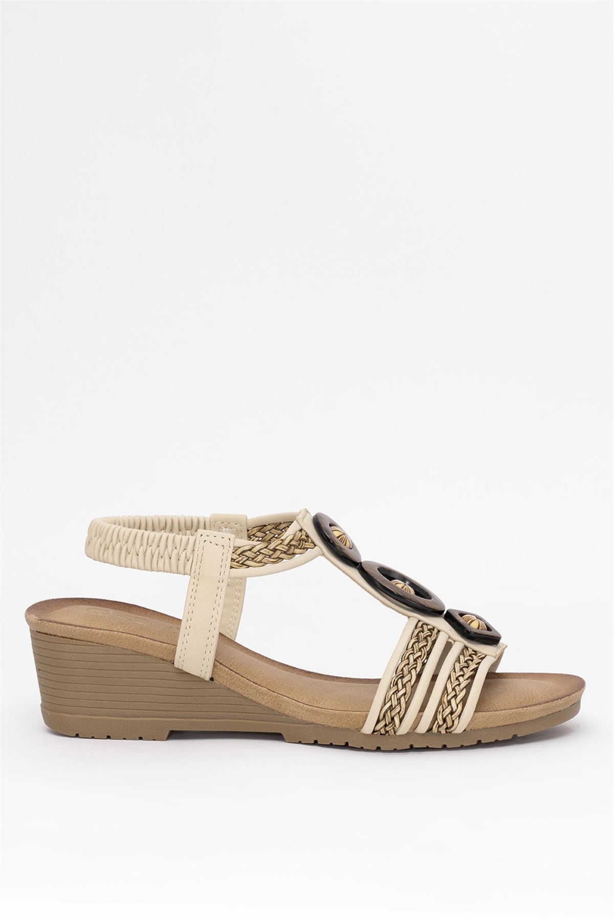 25Y145-4 Kadın Dolgu Topuk Sandalet Bej - Görsel 2