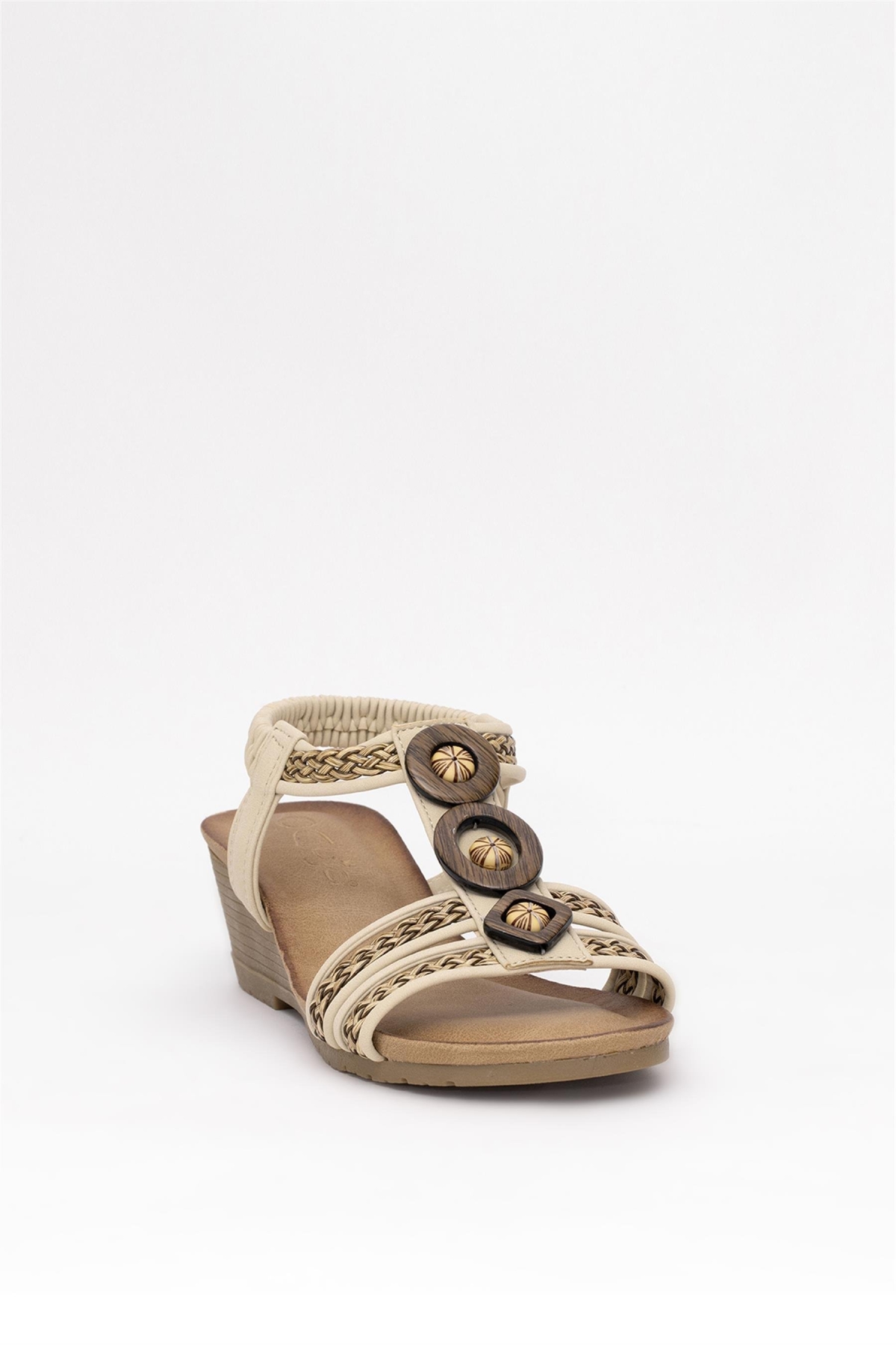 25Y145-4 Kadın Dolgu Topuk Sandalet Bej - Görsel 3