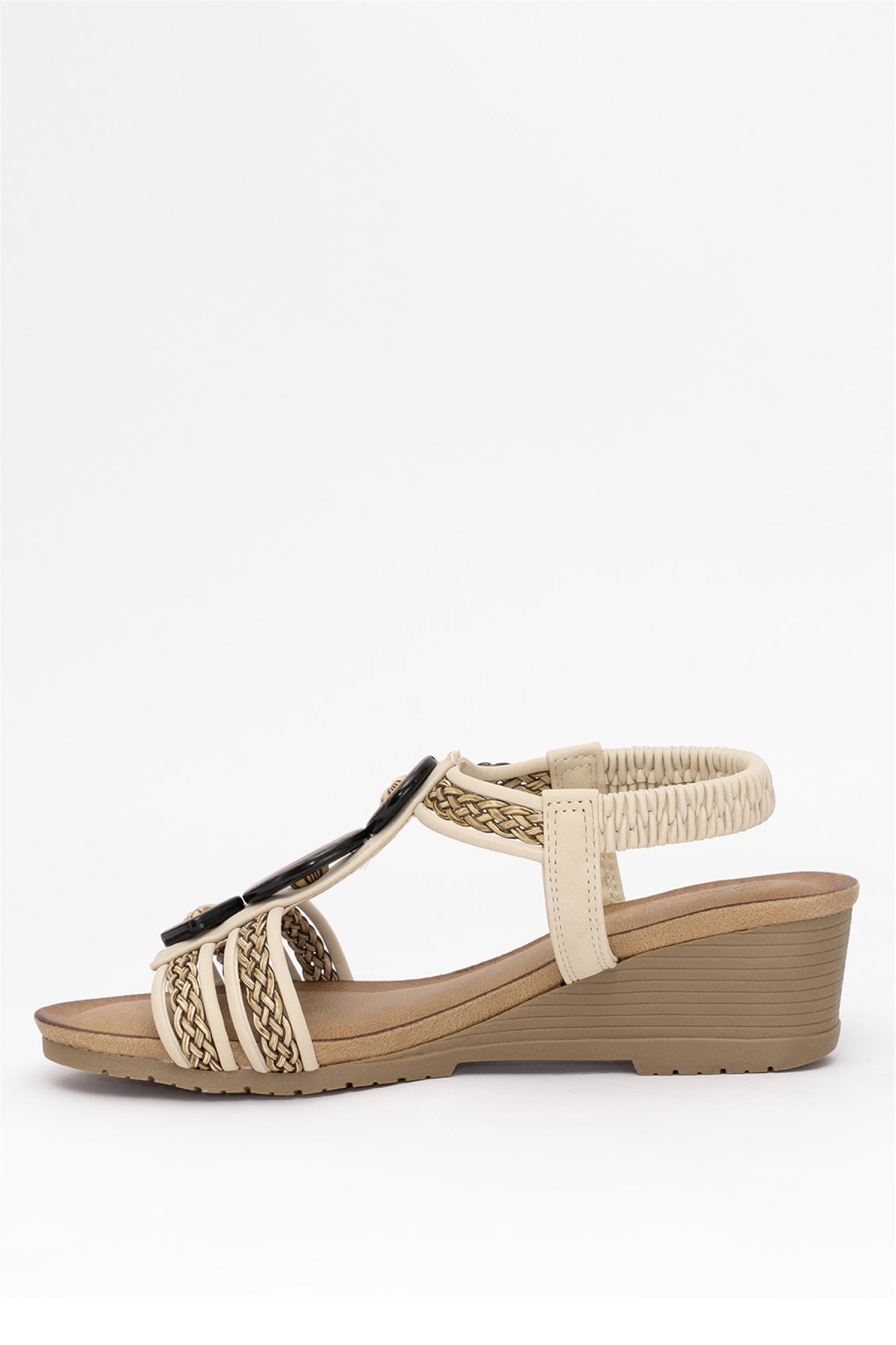 25Y145-4 Kadın Dolgu Topuk Sandalet Bej - Görsel 4