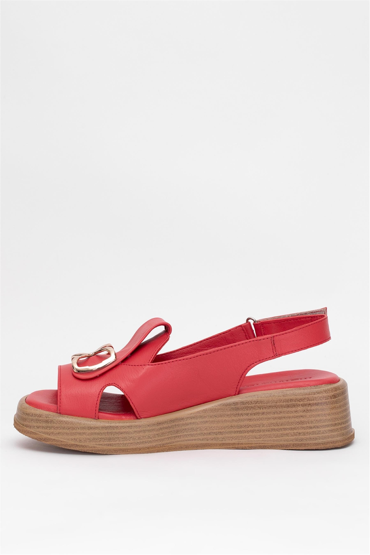 D25YS-2780 Kadın Hakiki Deri Düz Sandalet Kırmızı - Görsel 4