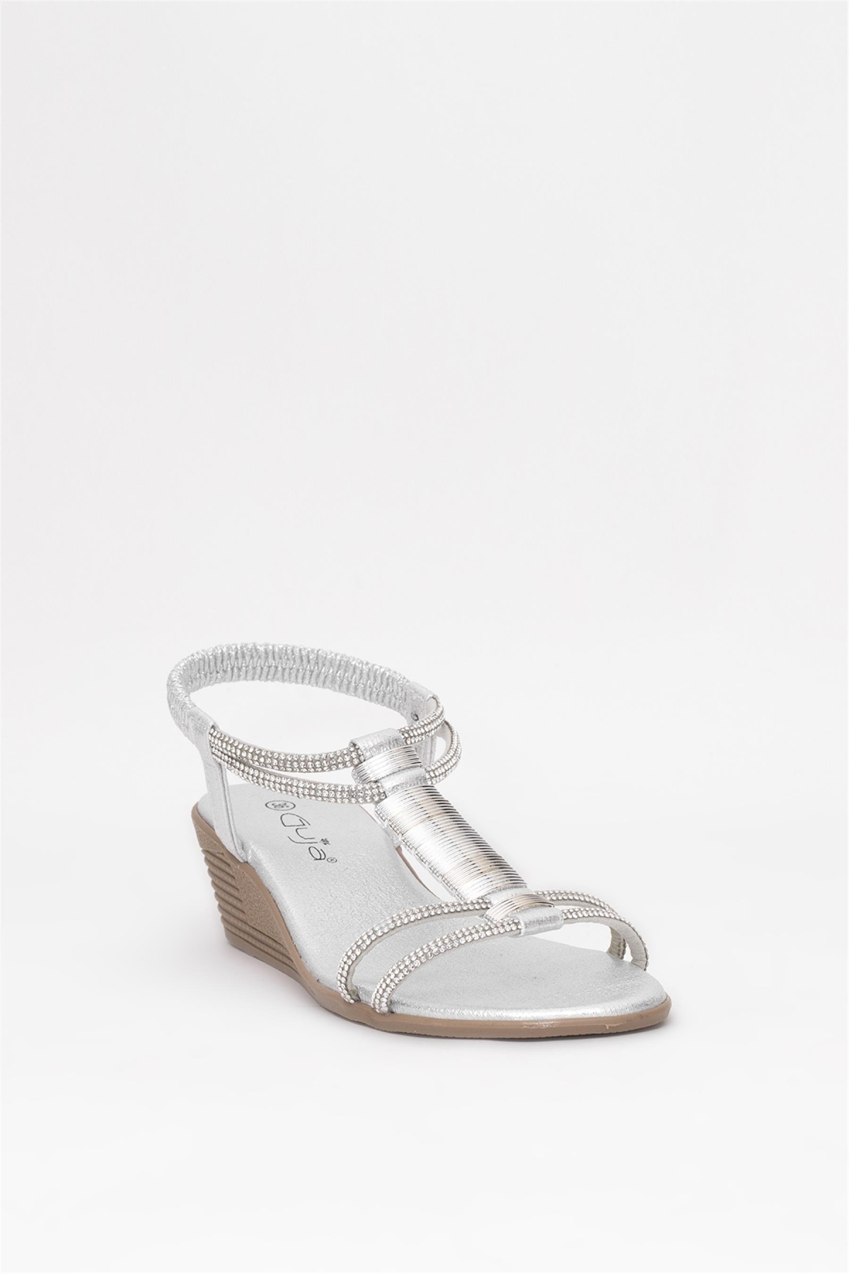 25Y145-1 Kadın Taşlı Dolgu Topuk Sandalet Gümüş - Görsel 3