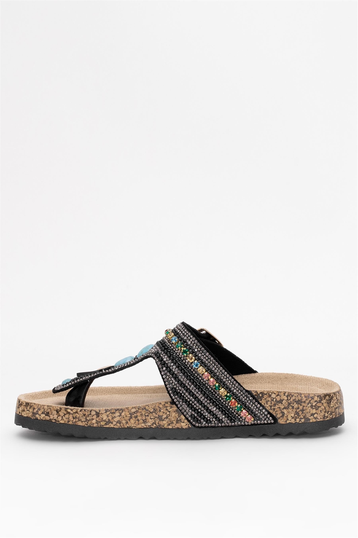 25Y102-7 Kadın Taşlı Parmak Arası Terlik Siyah - Görsel 4