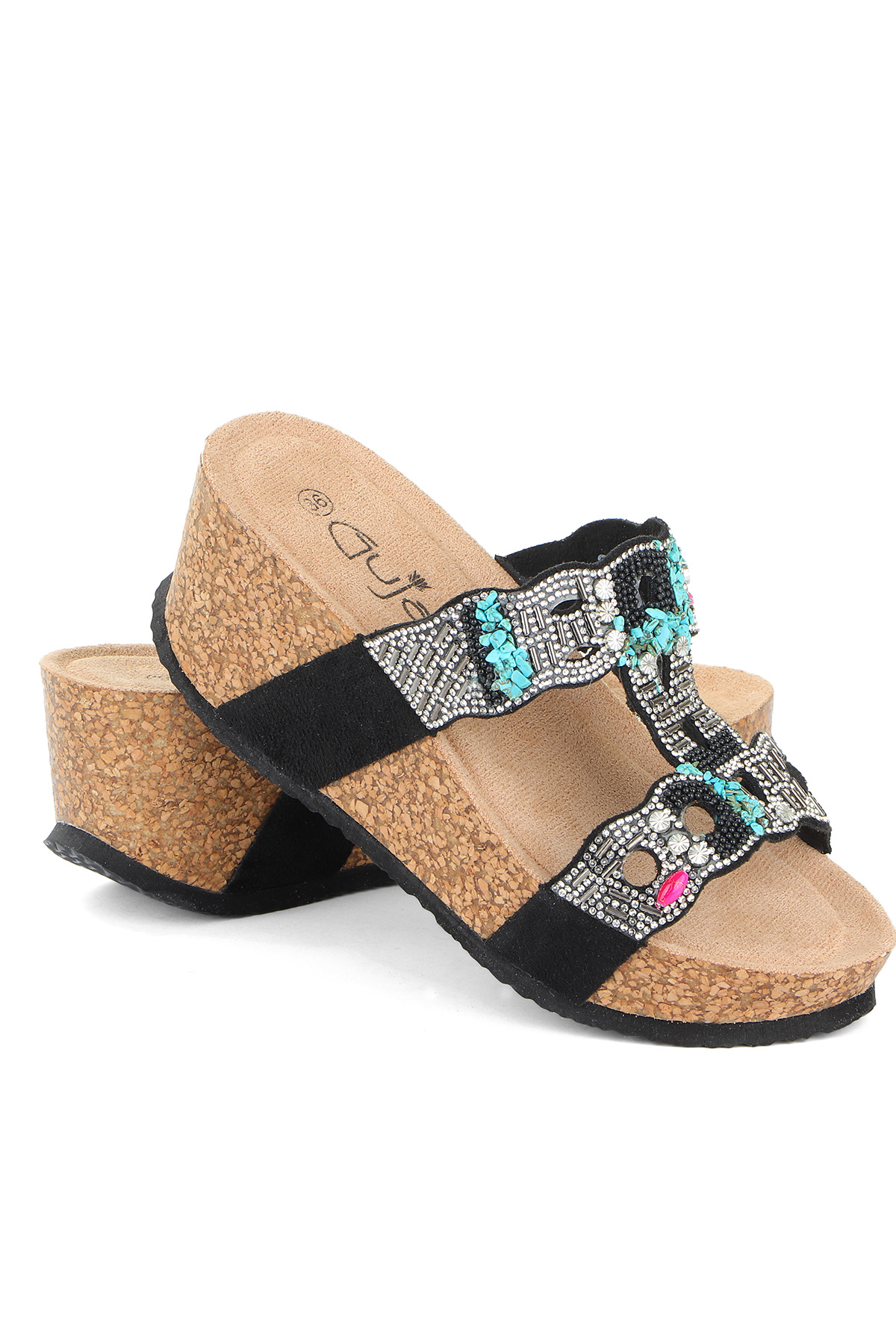 Gj Giorgia Dolgu Topuk Taş Detaylı Rahat Kadın Terlik - Görsel 2