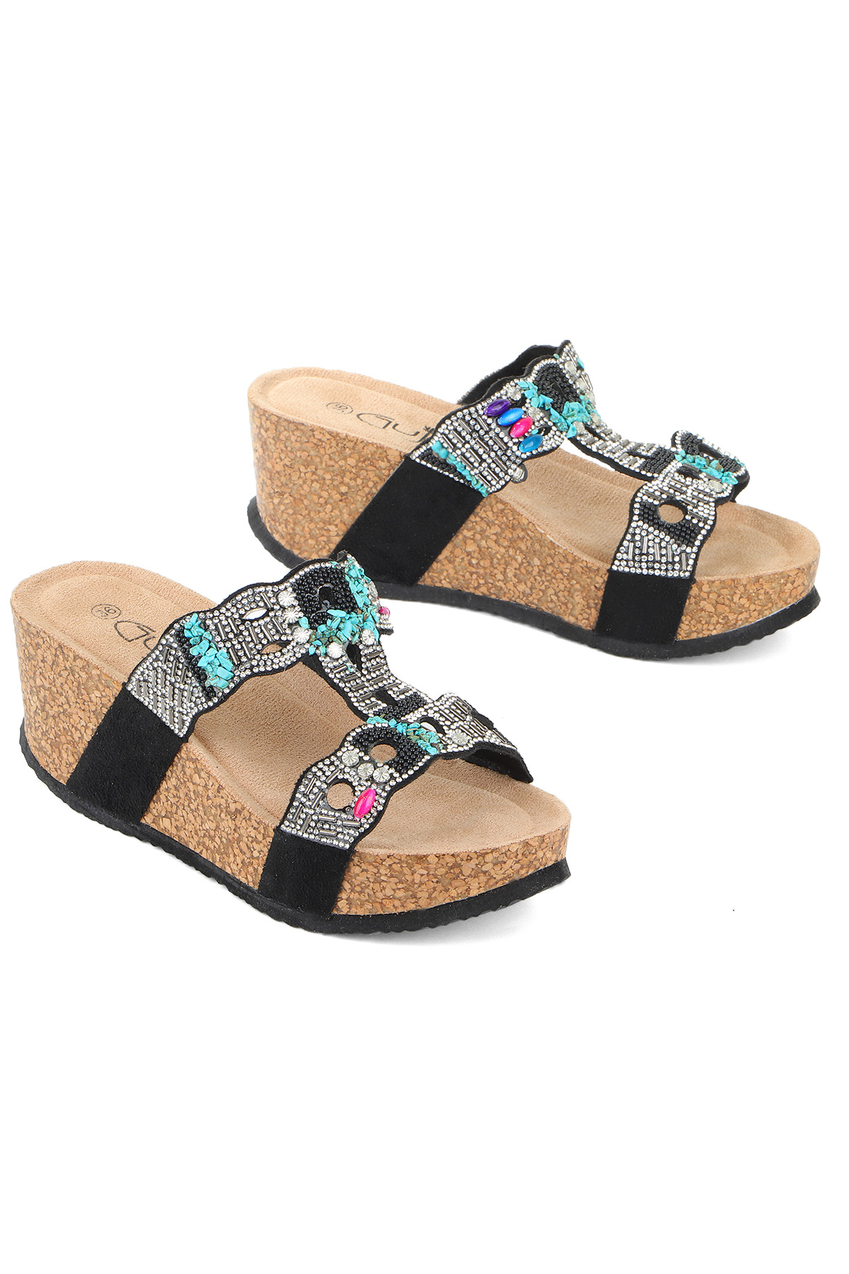 Gj Giorgia Dolgu Topuk Taş Detaylı Rahat Kadın Terlik - Görsel 4