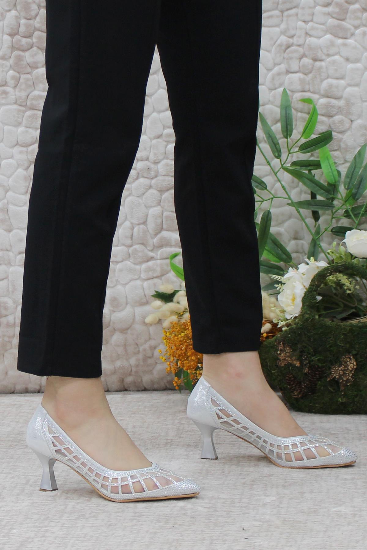 5432 Dantalli Taşlı Topuklu Kadın Ayakkabı - Görsel 3