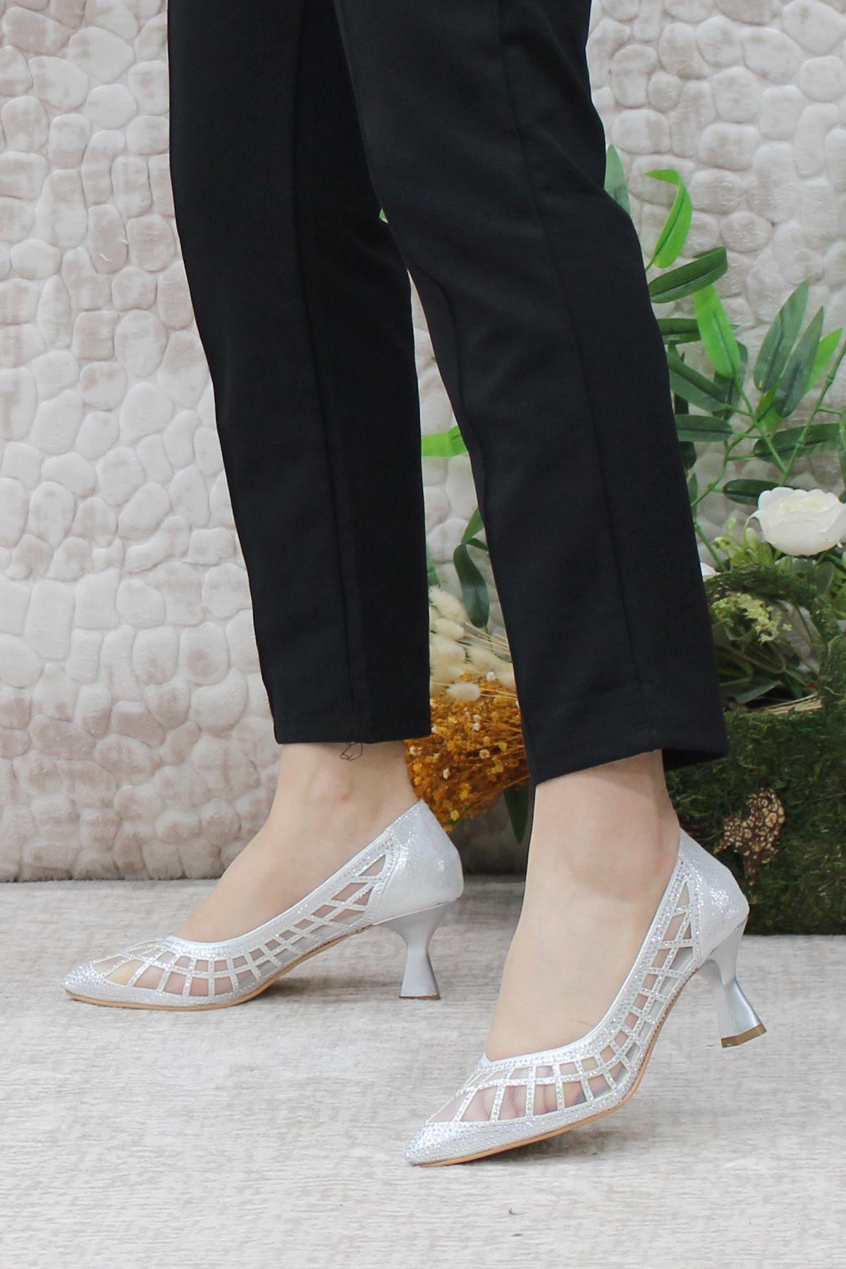 5432 Dantalli Taşlı Topuklu Kadın Ayakkabı - Görsel 4