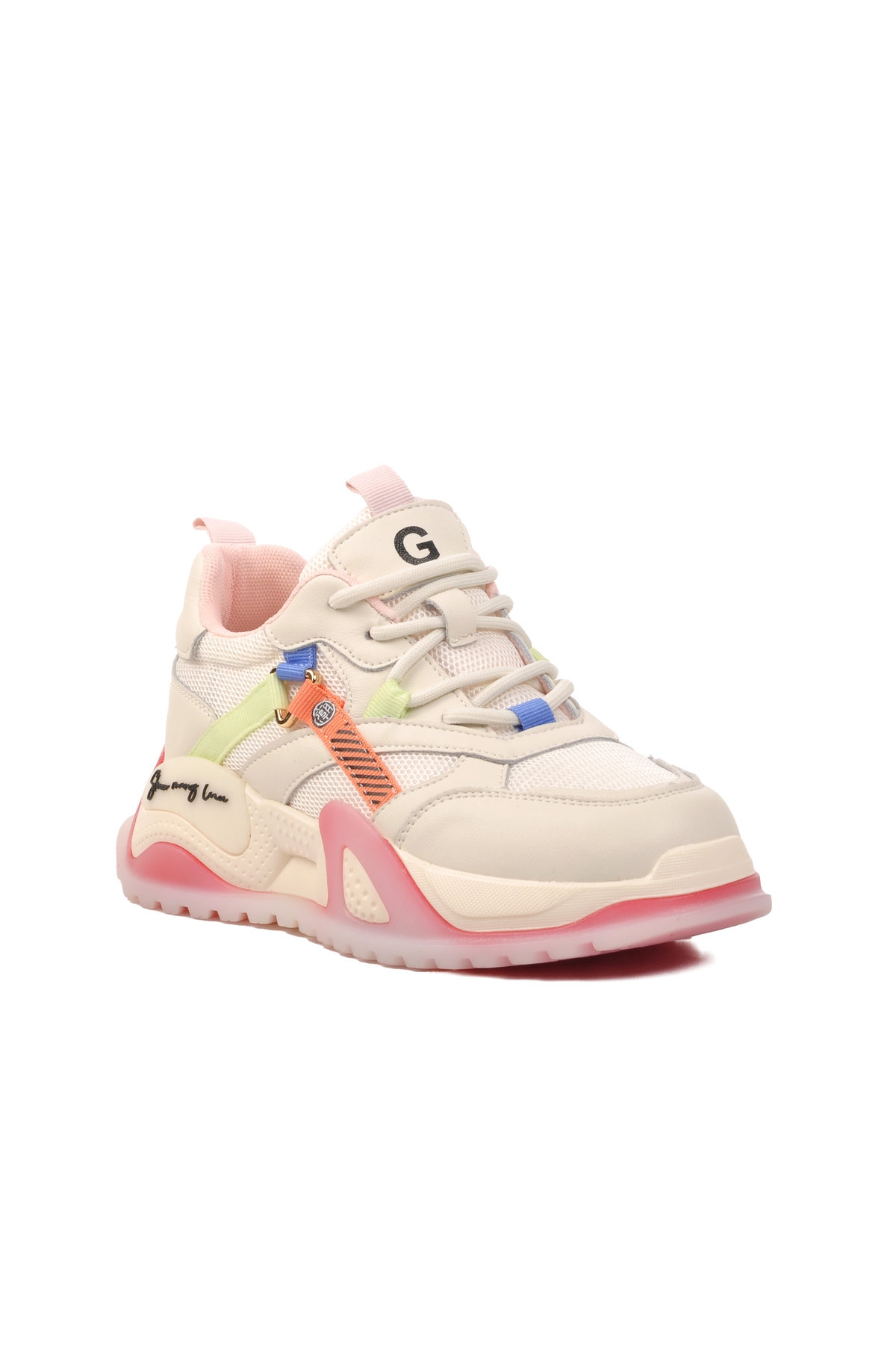 Pembe Suni Deri Kadın Sneaker - Görsel 4