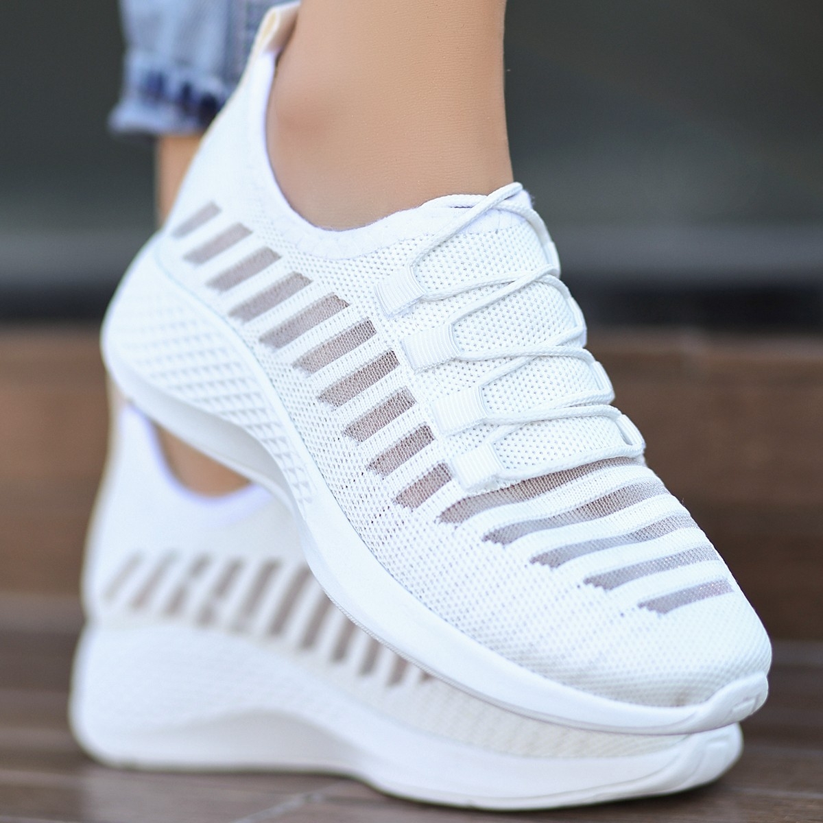 Beyaz Triko Kadın Spor Ayakkabı - Görsel 4