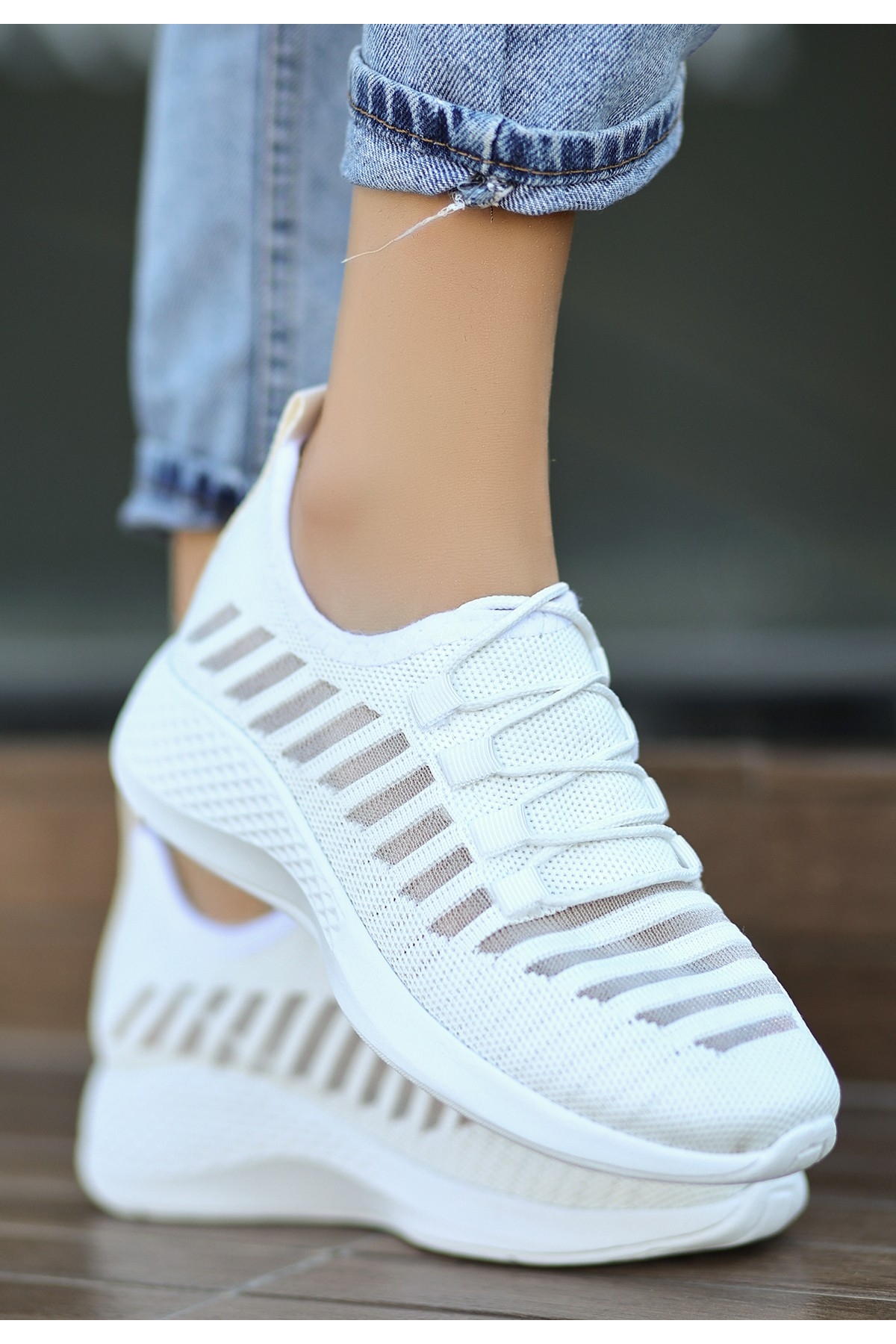 Beyaz Triko Kadın Spor Ayakkabı - Görsel 9