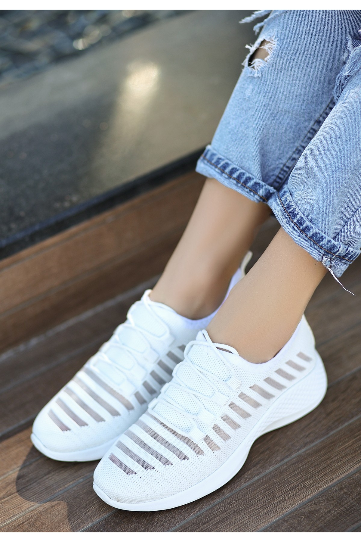 Beyaz Triko Kadın Spor Ayakkabı - Görsel 10