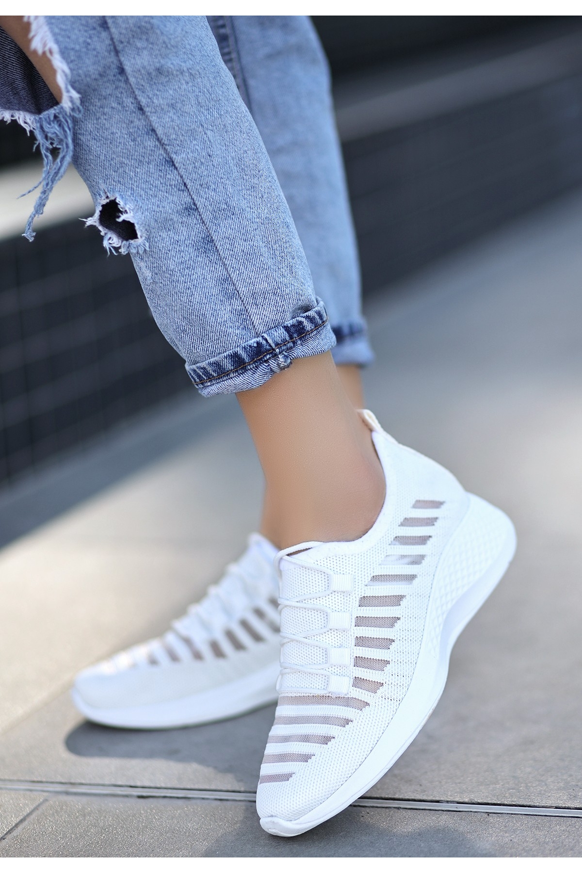 Beyaz Triko Kadın Spor Ayakkabı - Görsel 11