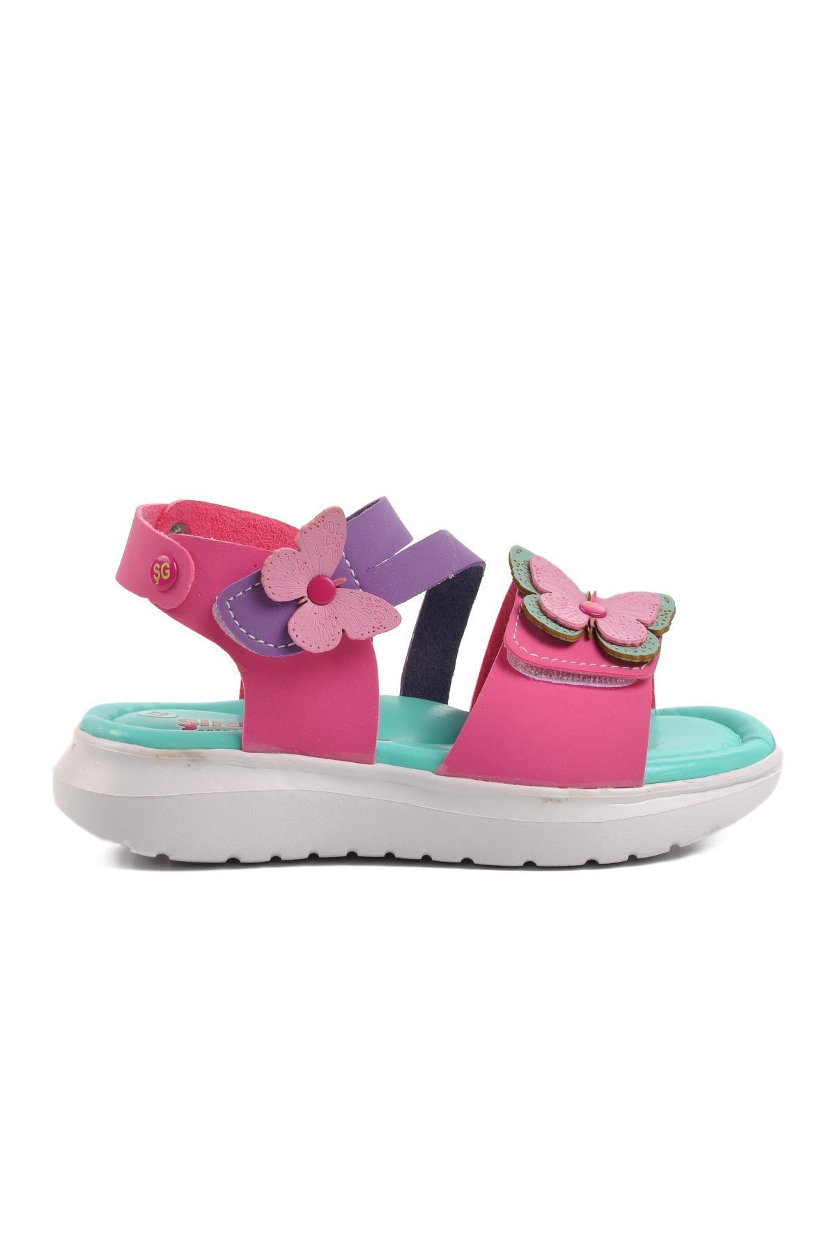 Aspor Fuşya Nubuk Kız Çocuk Düz Sandalet - Görsel 2