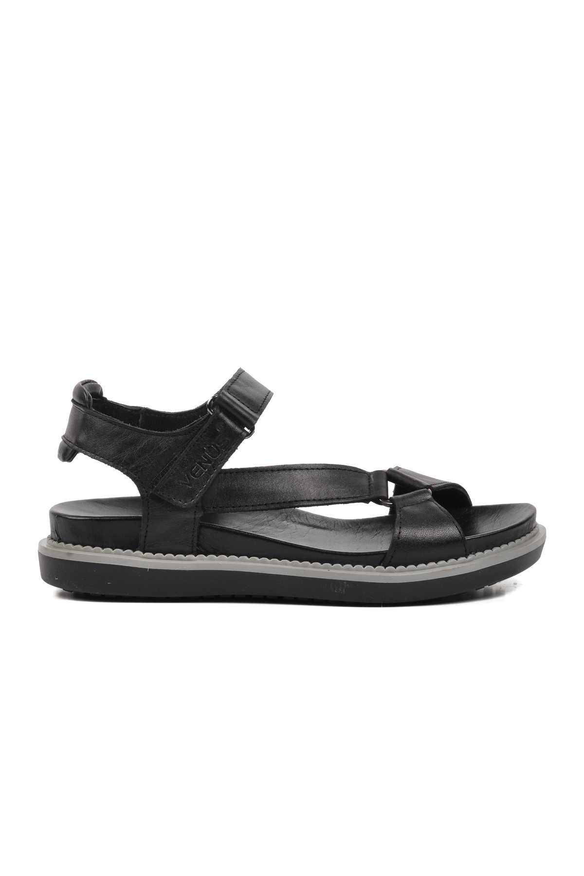 Siyah Hakiki Deri Kadın Düz Sandalet - Görsel 8