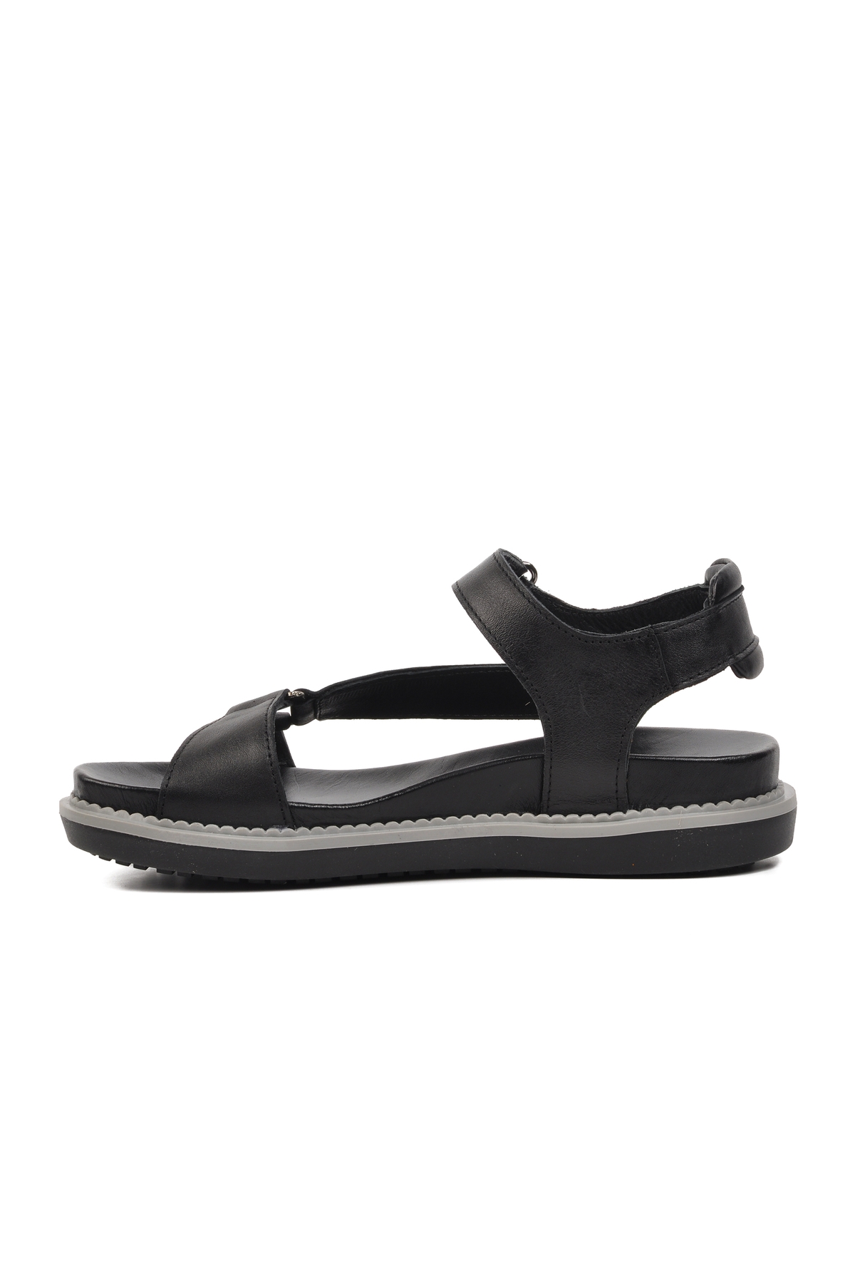 Siyah Hakiki Deri Kadın Düz Sandalet - Görsel 9