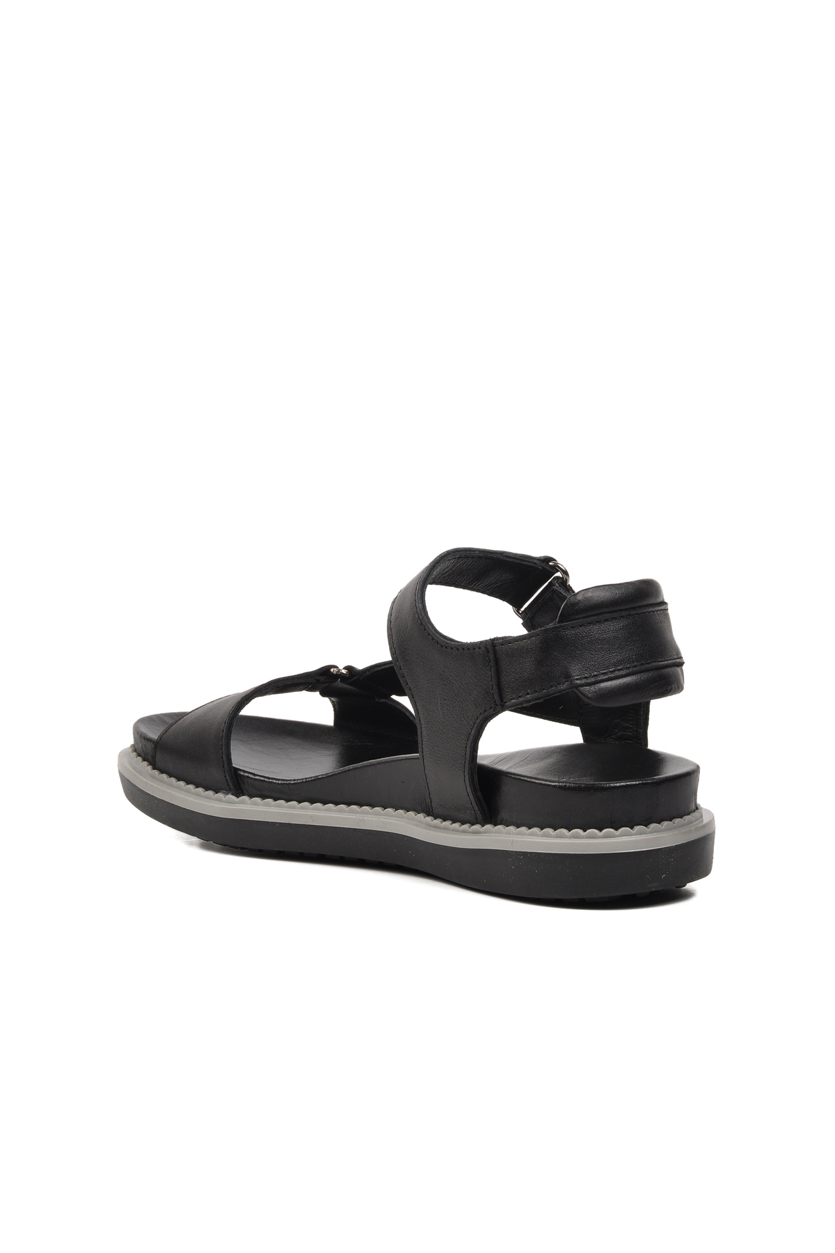 Siyah Hakiki Deri Kadın Düz Sandalet - Görsel 11