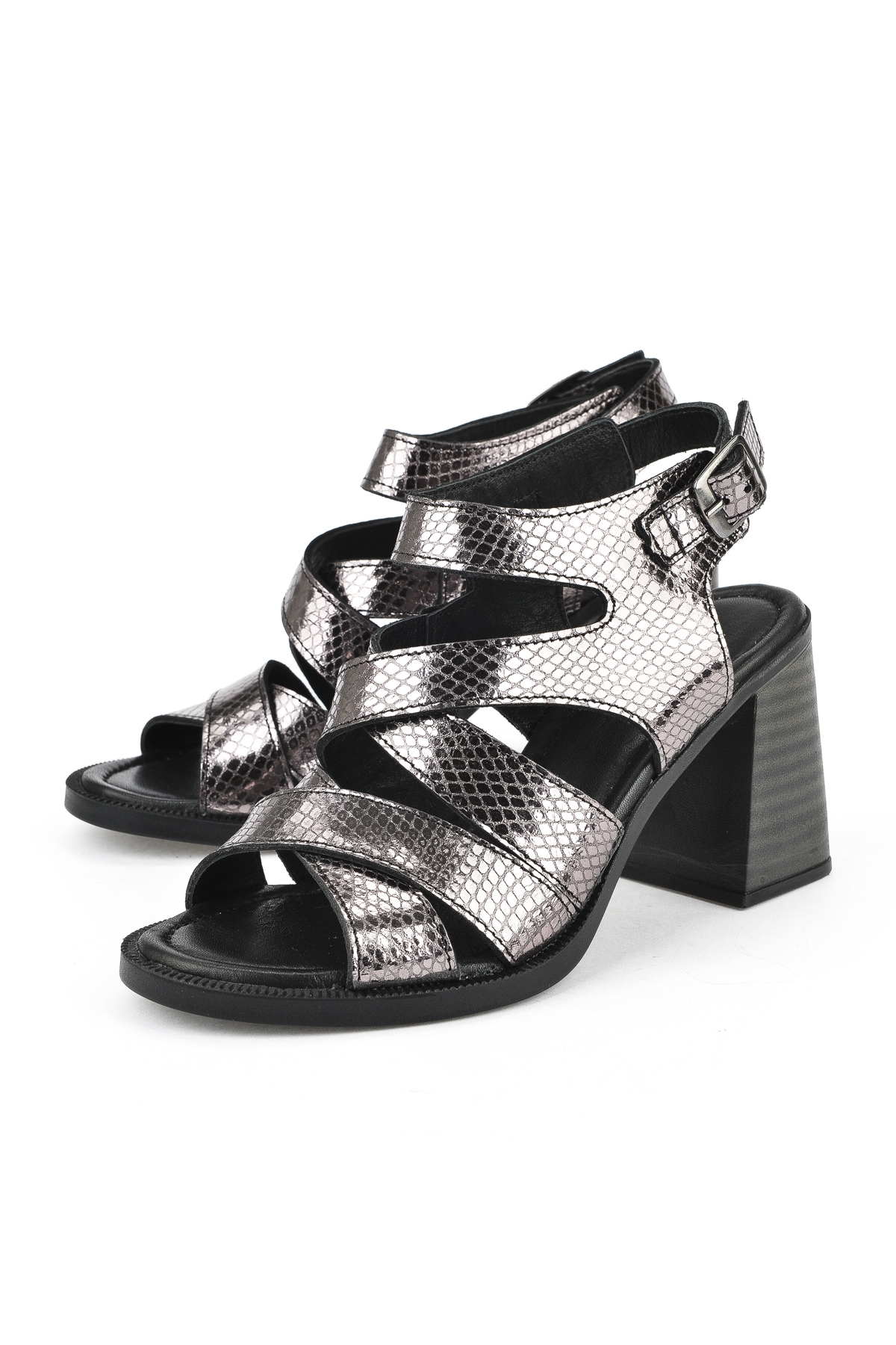 Kadın Hakiki Deri Topuklu Sandalet 151992Z54013 Platin - Görsel 6