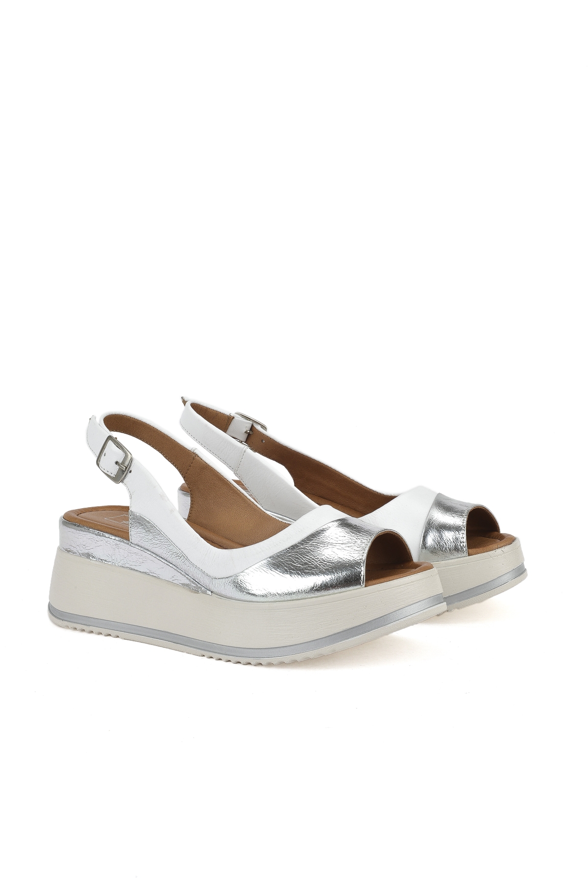 Kadın Hakiki Deri Dolgu Topuk Sandalet 151992Z50020 Beyaz - Görsel 3