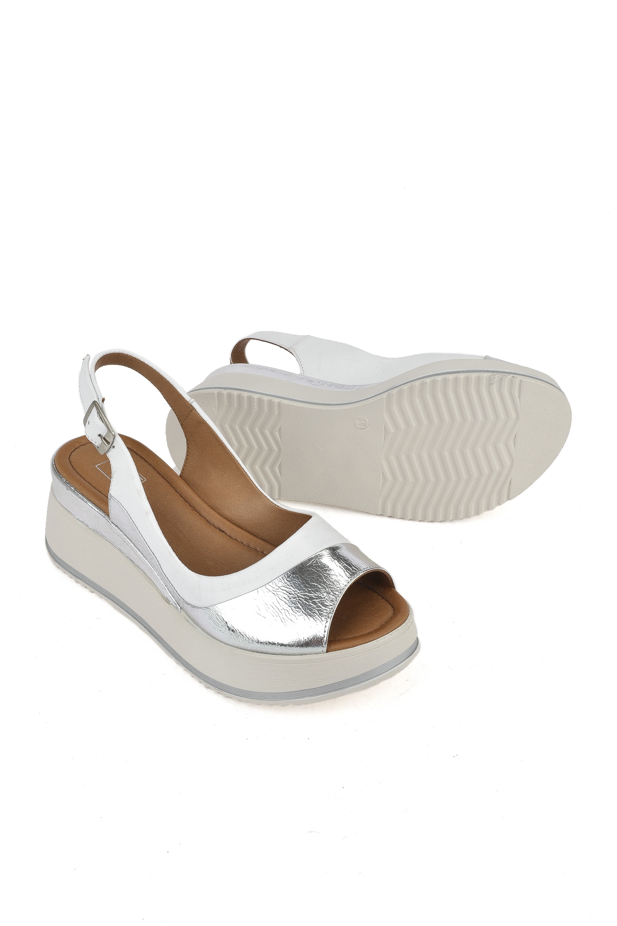 Kadın Hakiki Deri Dolgu Topuk Sandalet 151992Z50020 Beyaz - Görsel 5