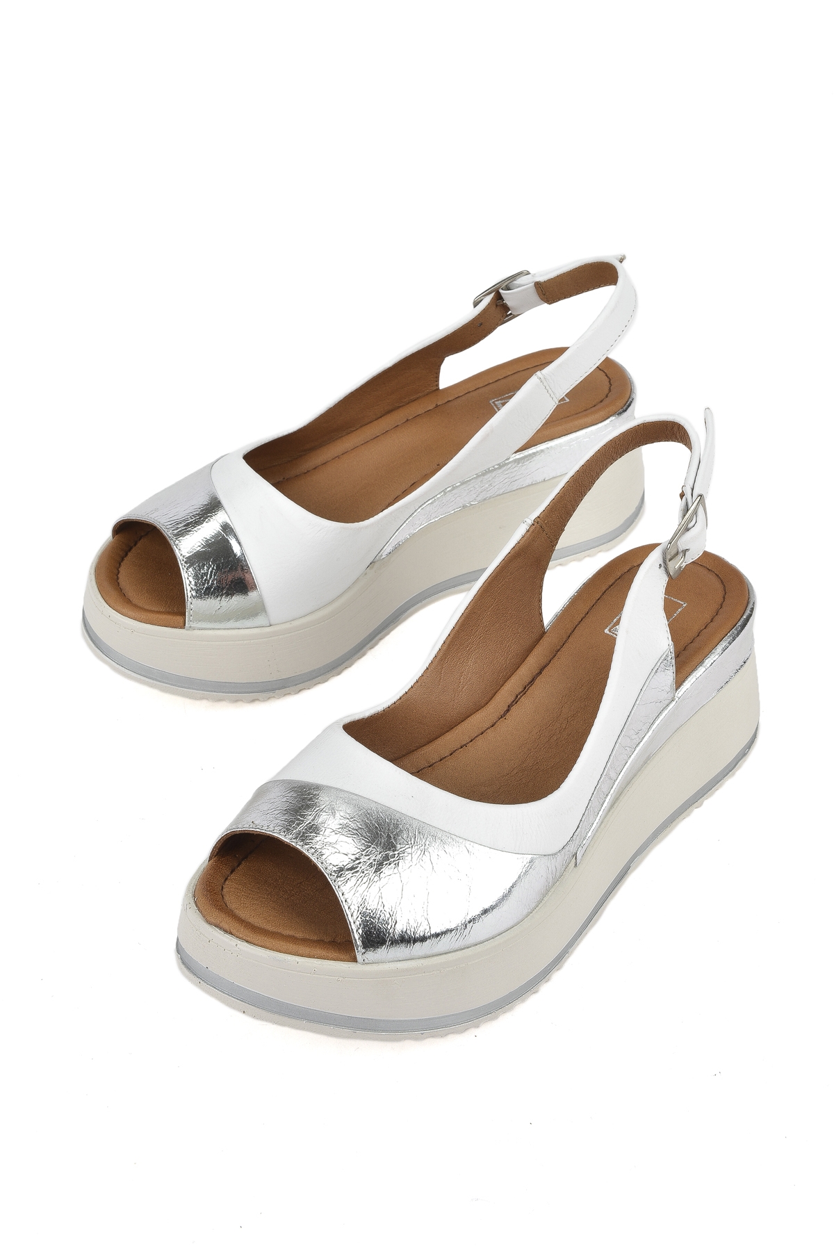 Kadın Hakiki Deri Dolgu Topuk Sandalet 151992Z50020 Beyaz - Görsel 6