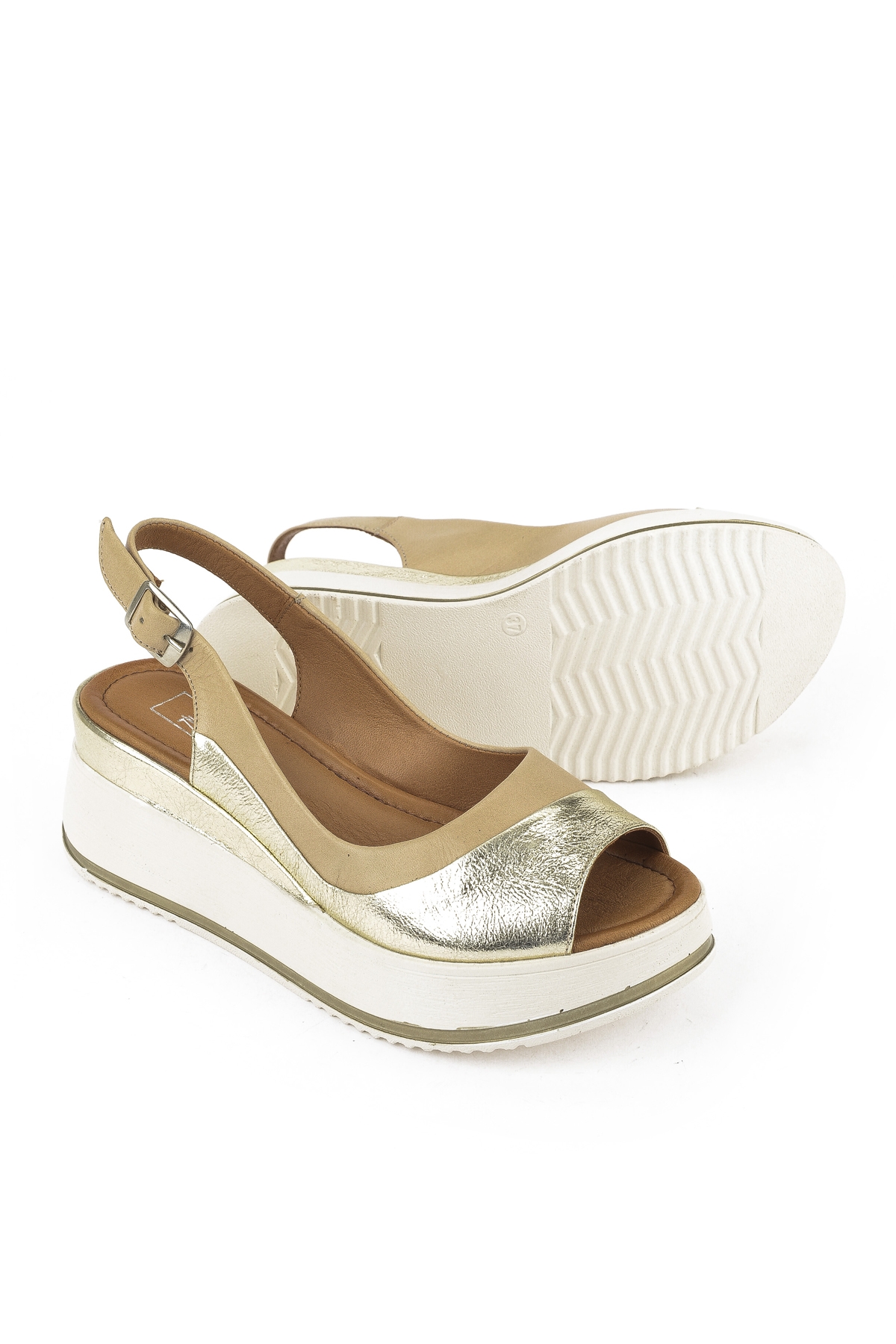 Kadın Hakiki Deri Dolgu Topuk Sandalet 151992Z50020 Bej - Görsel 5