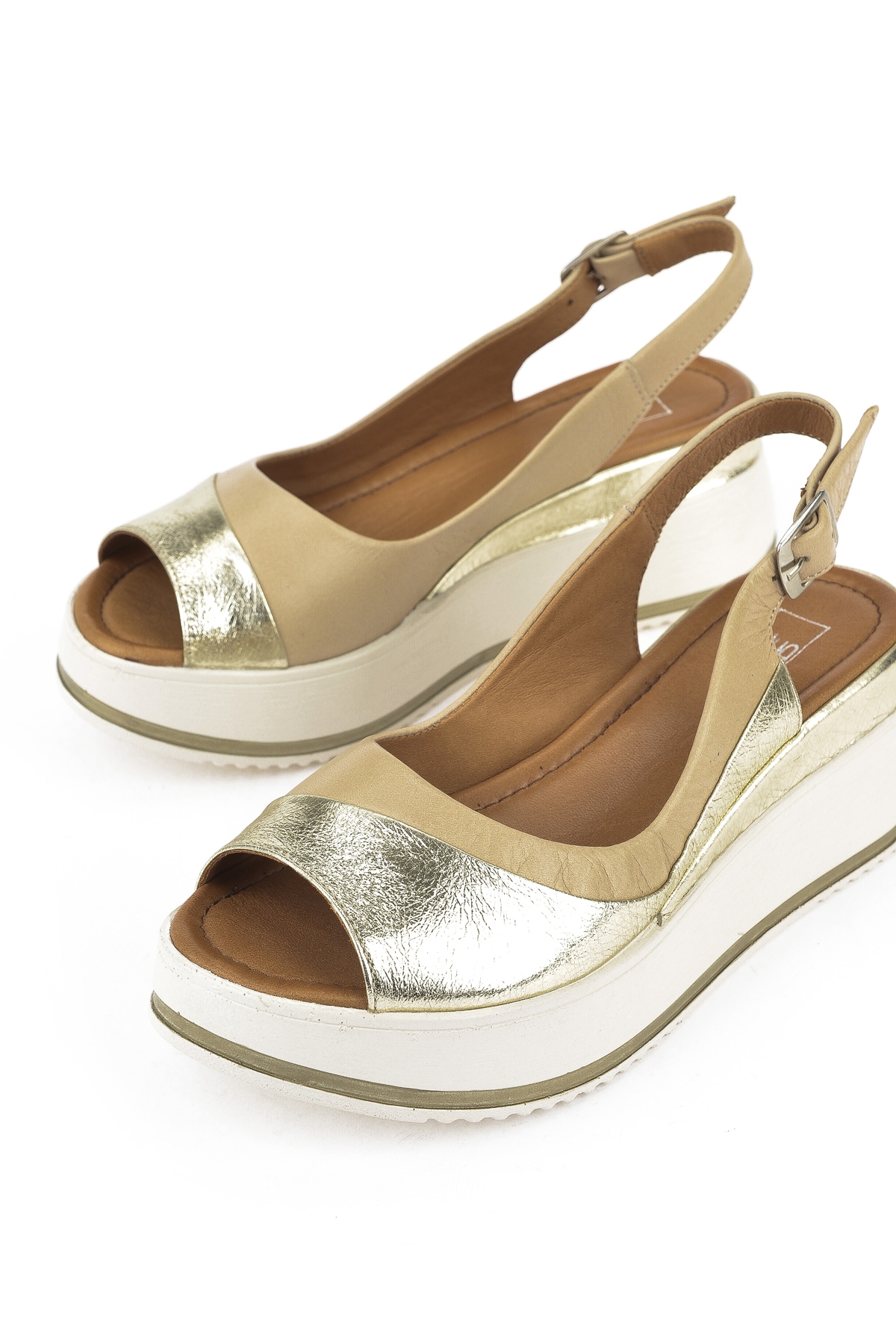 Kadın Hakiki Deri Dolgu Topuk Sandalet 151992Z50020 Bej - Görsel 6