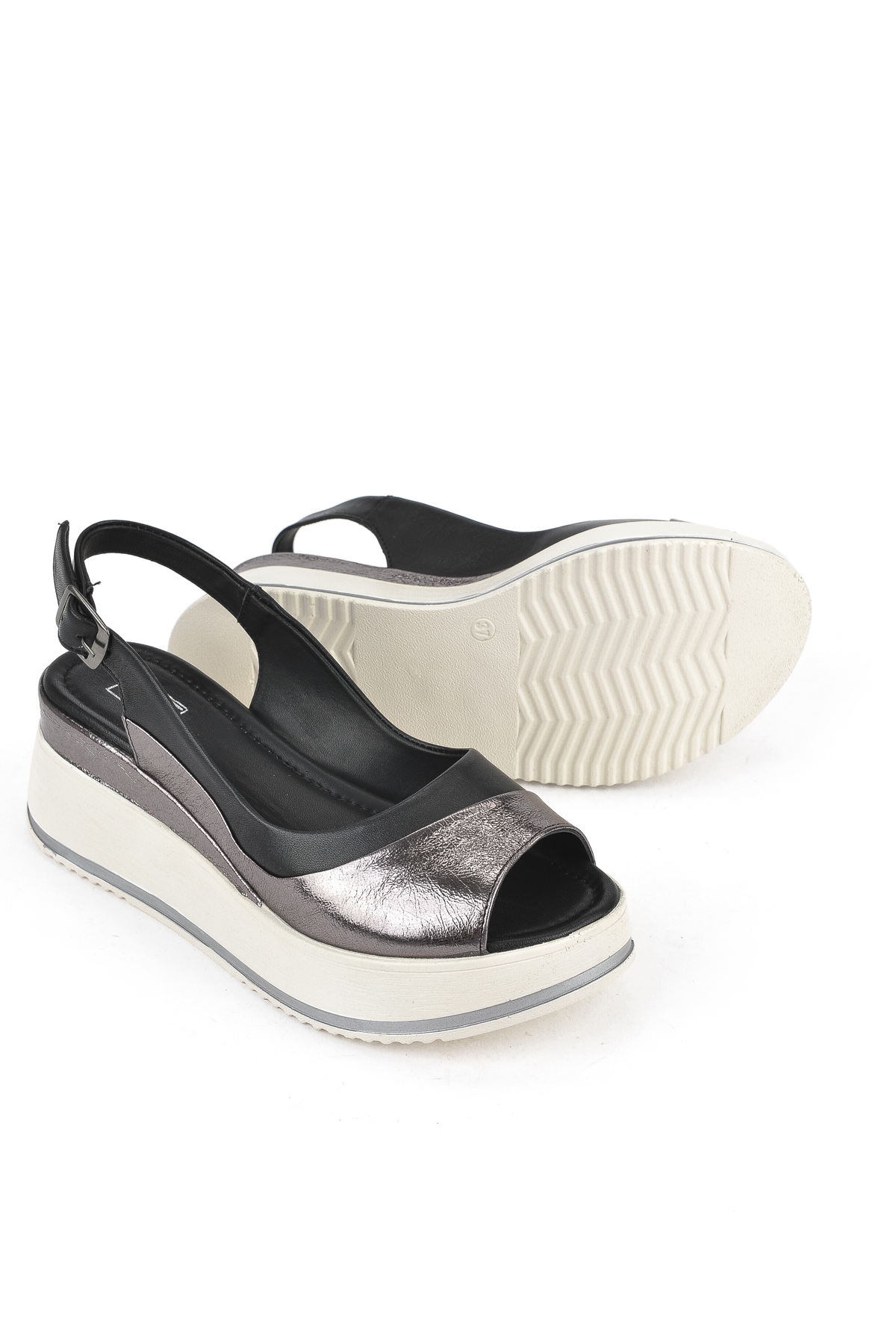 Kadın Hakiki Deri Dolgu Topuk Sandalet 151992Z50020 Siyah - Görsel 5