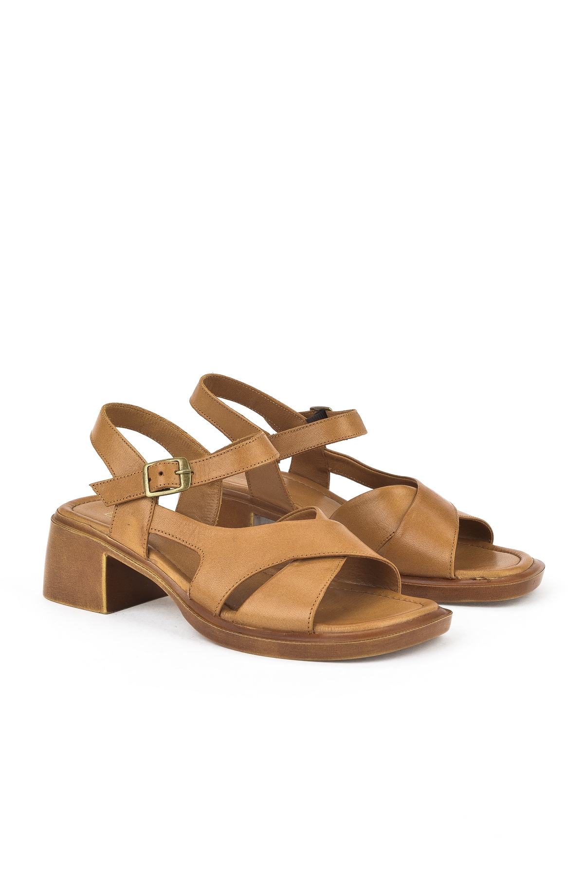 Kadın Hakiki Deri Topuklu Sandalet 151992Z8002 Taba - Görsel 3