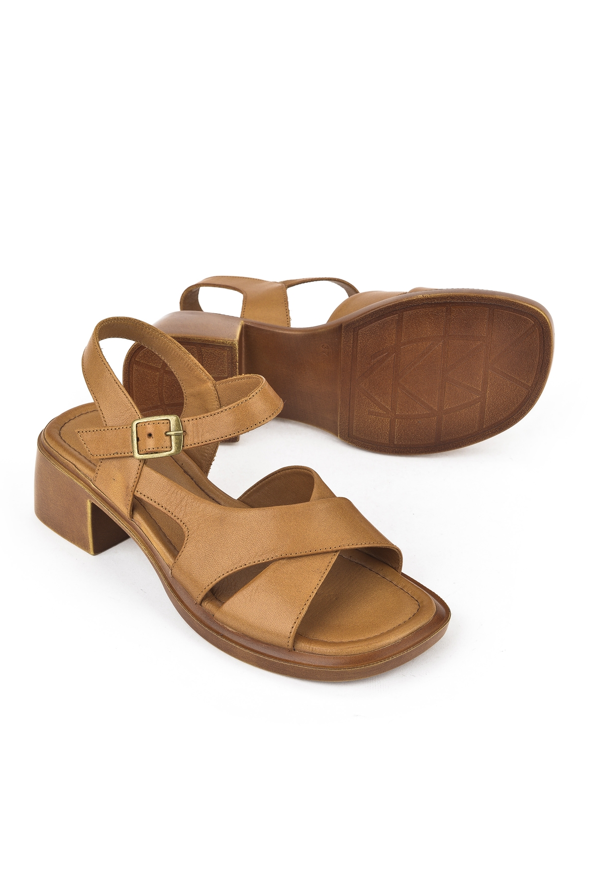 Kadın Hakiki Deri Topuklu Sandalet 151992Z8002 Taba - Görsel 5