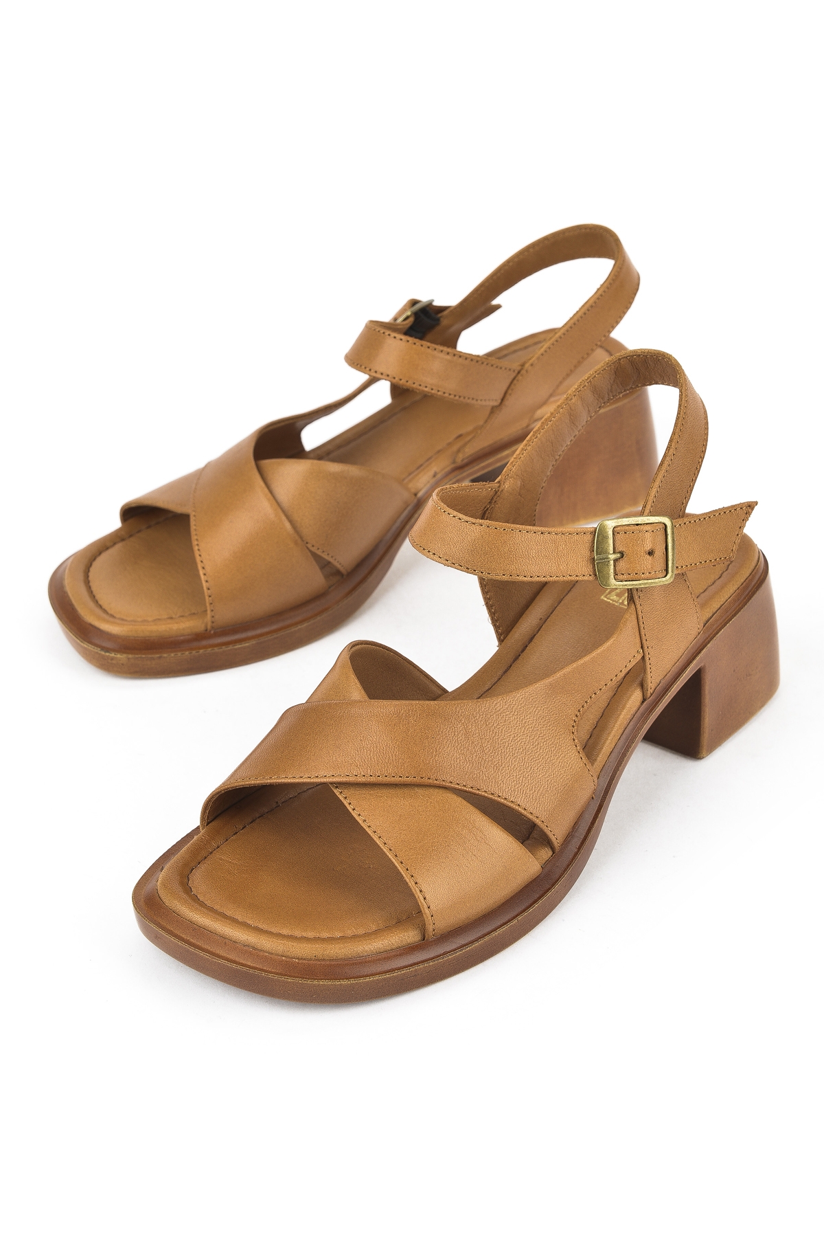 Kadın Hakiki Deri Topuklu Sandalet 151992Z8002 Taba - Görsel 6