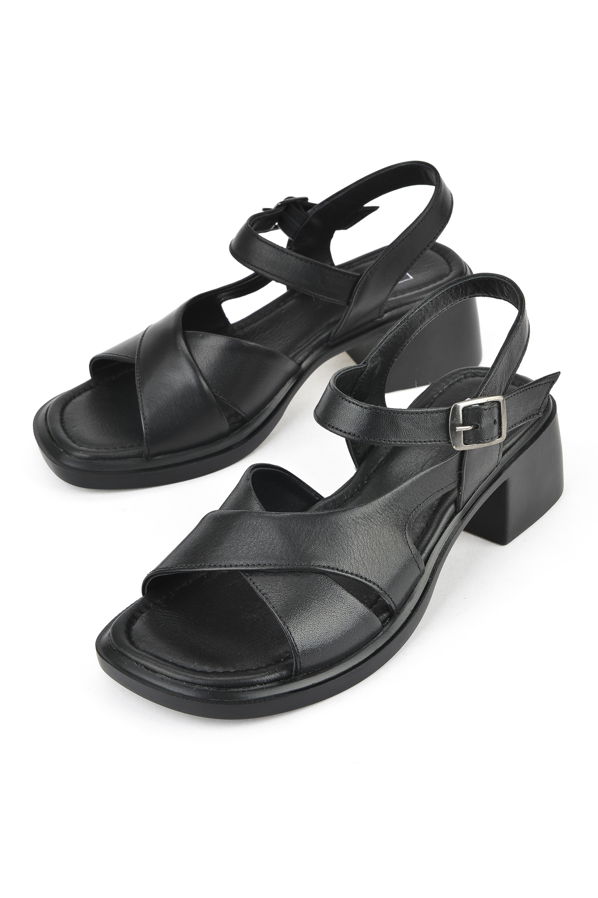 Kadın Hakiki Deri Topuklu Sandalet 151992Z8002 Siyah - Görsel 6