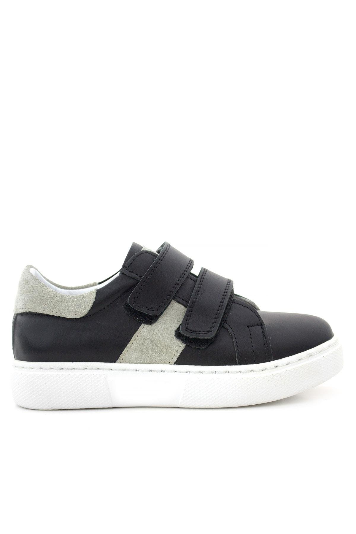 Hakiki Deri Siyah Gri Cırt Cırtlı Çocuk Spor Ayakkabı - Görsel 2