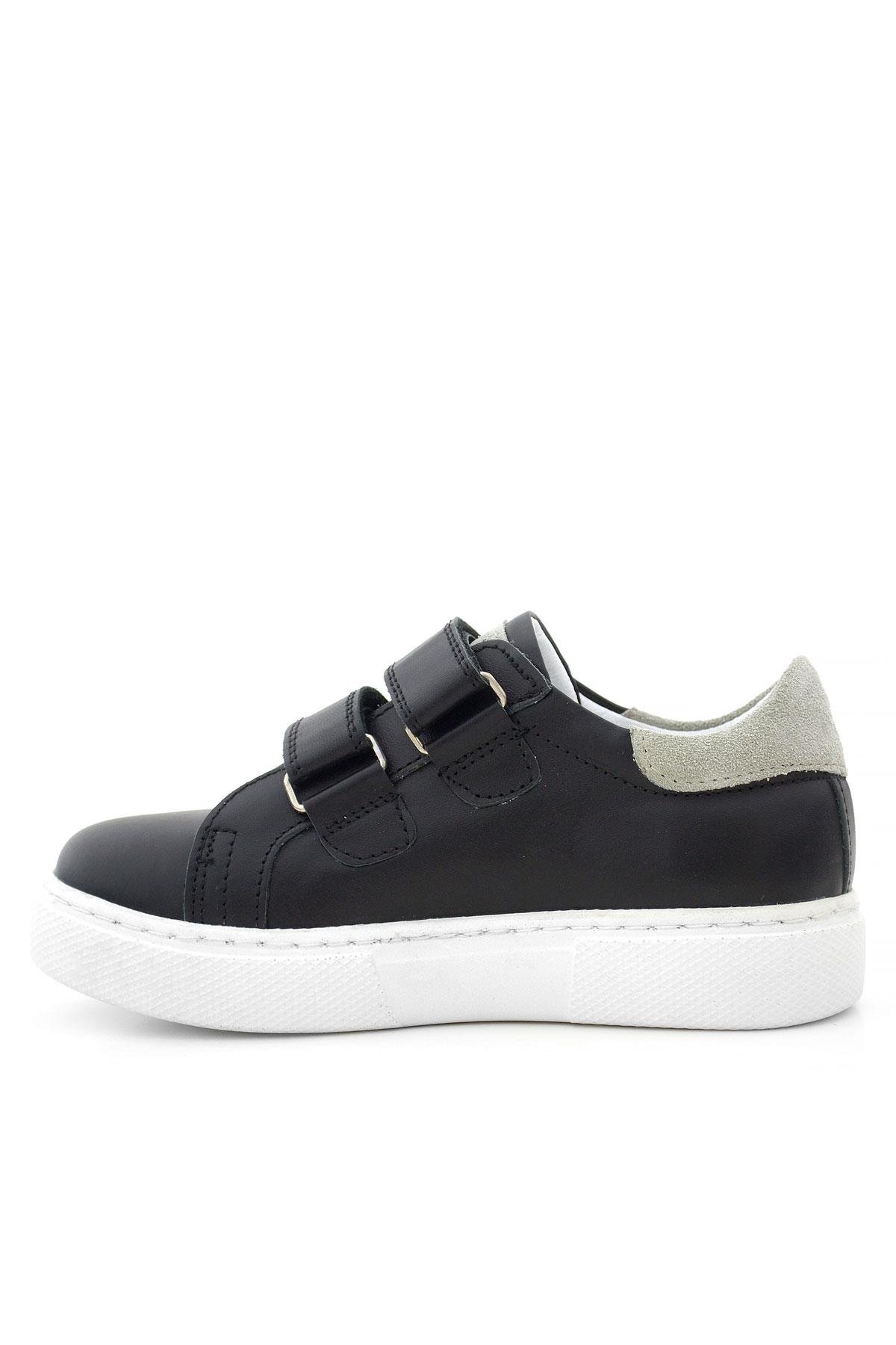 Hakiki Deri Siyah Gri Cırt Cırtlı Çocuk Spor Ayakkabı - Görsel 5