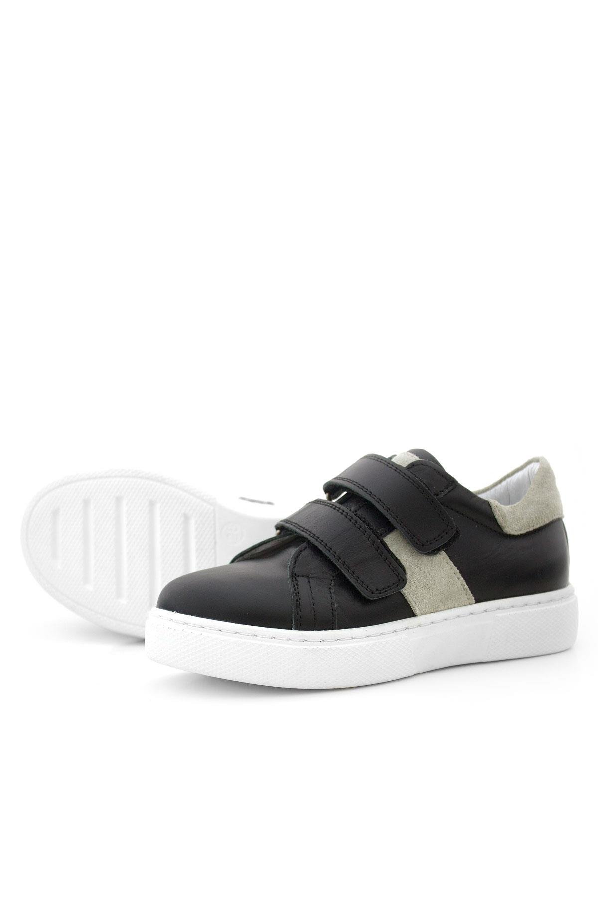 Hakiki Deri Siyah Gri Cırt Cırtlı Çocuk Spor Ayakkabı - Görsel 7