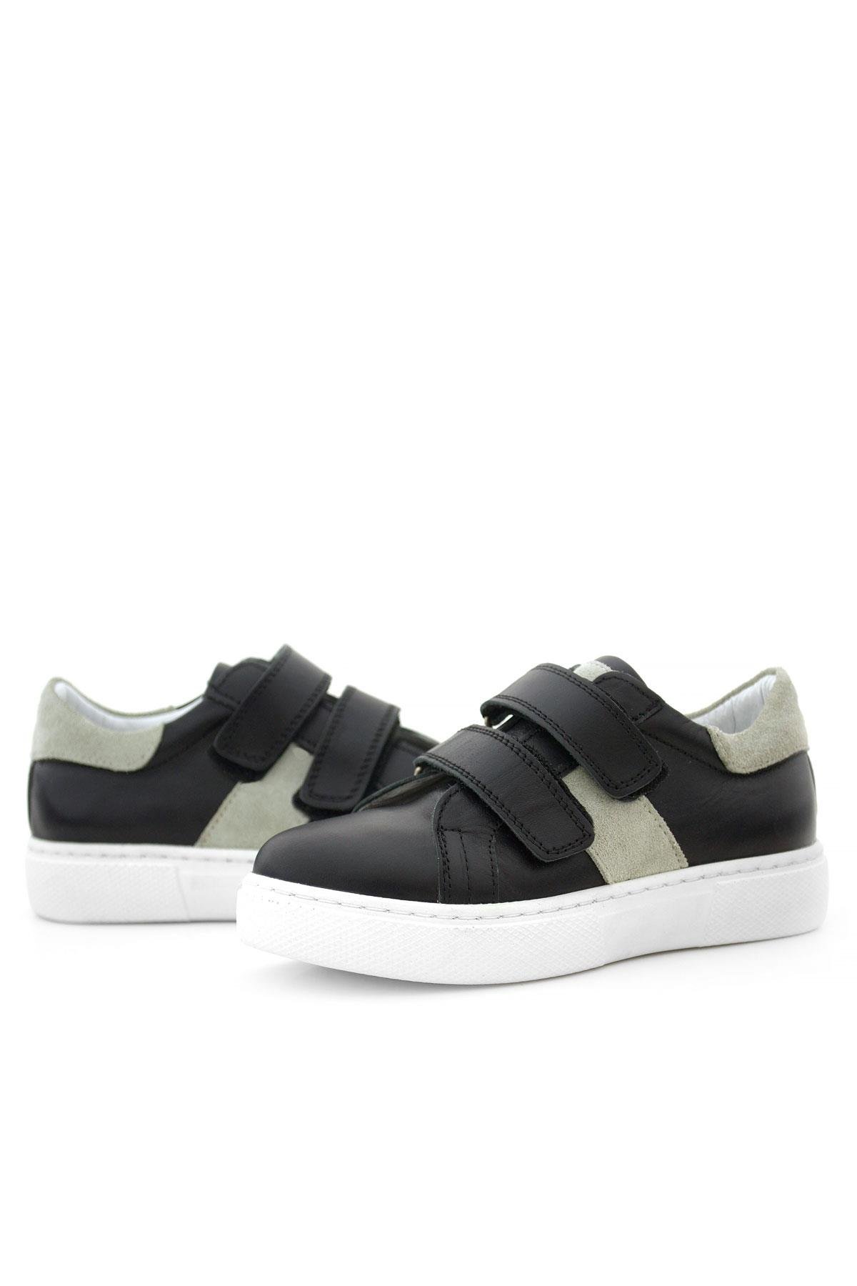 Hakiki Deri Siyah Gri Cırt Cırtlı Çocuk Spor Ayakkabı - Görsel 8
